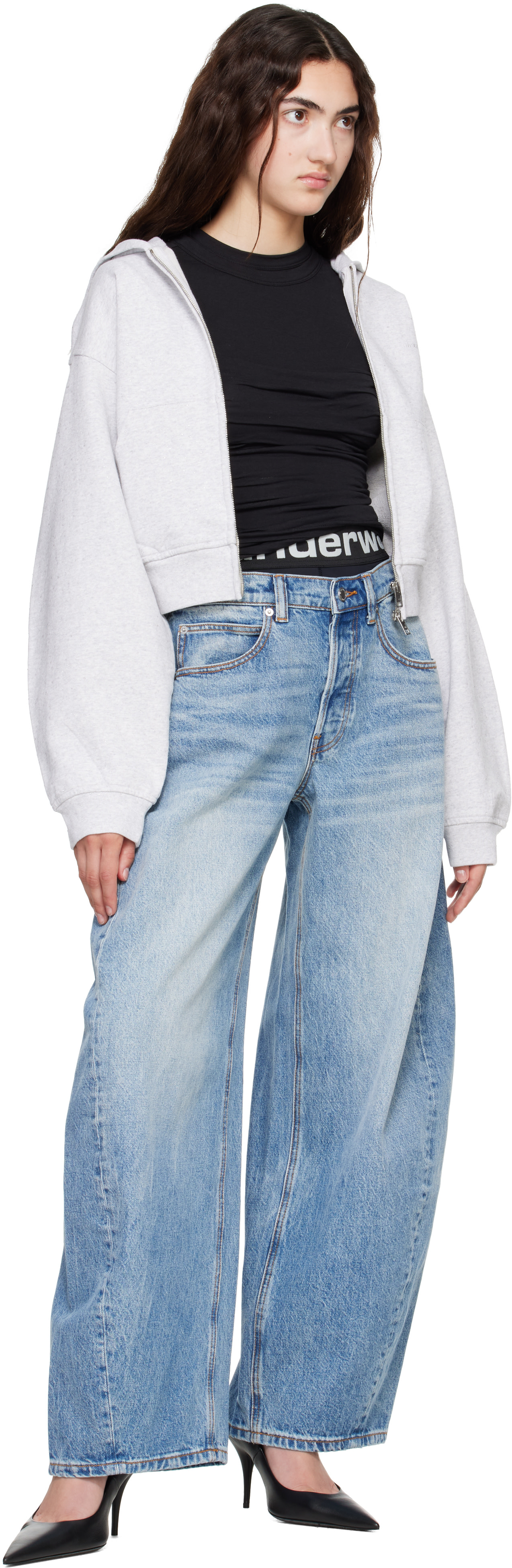 Alexander Wang - Pull à capuche ajusté gris à cristaux et à glissière