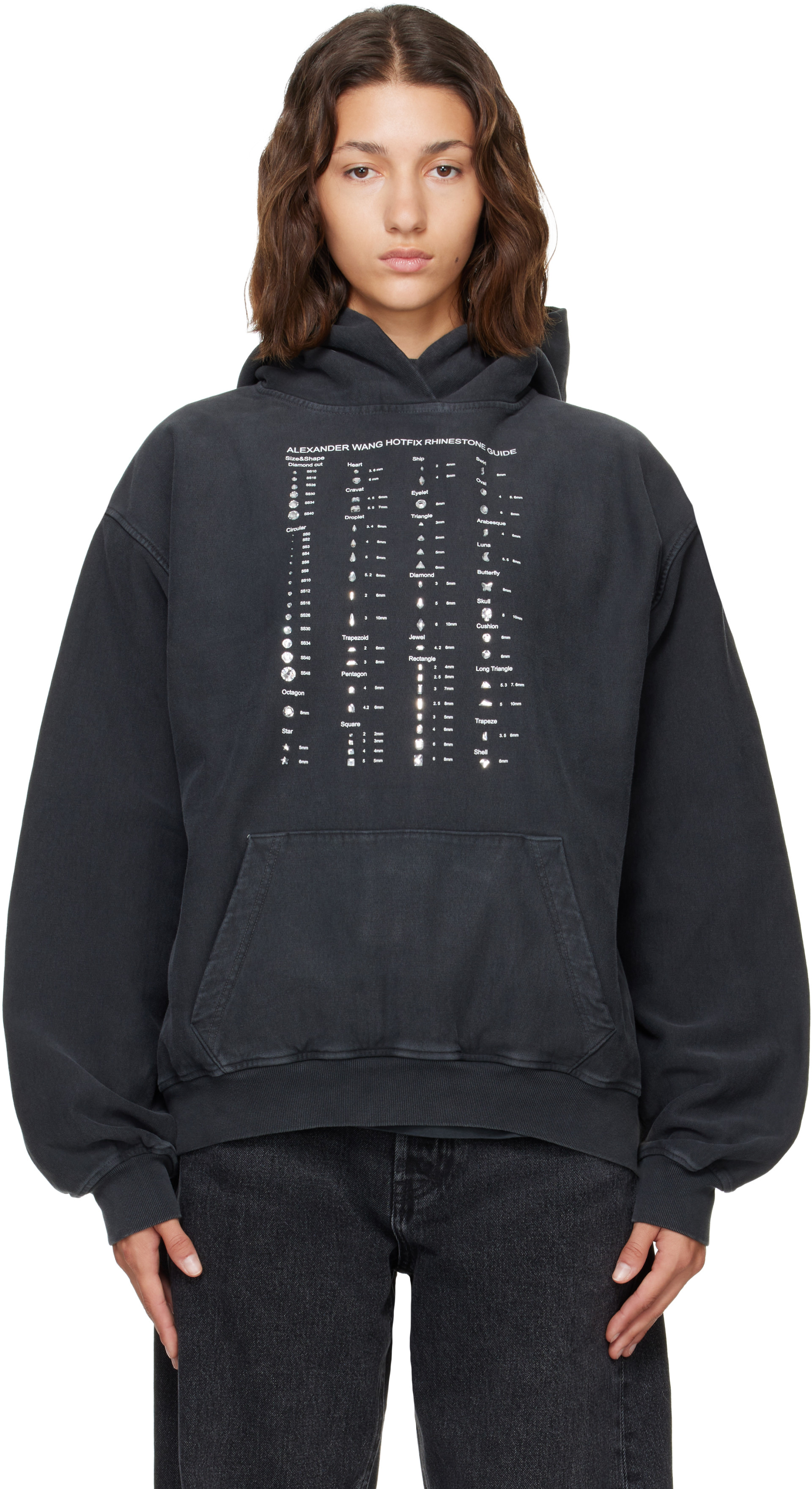 Alexander Wang: Black Crystal Hotfix Graphic Hoodie | SSENSE