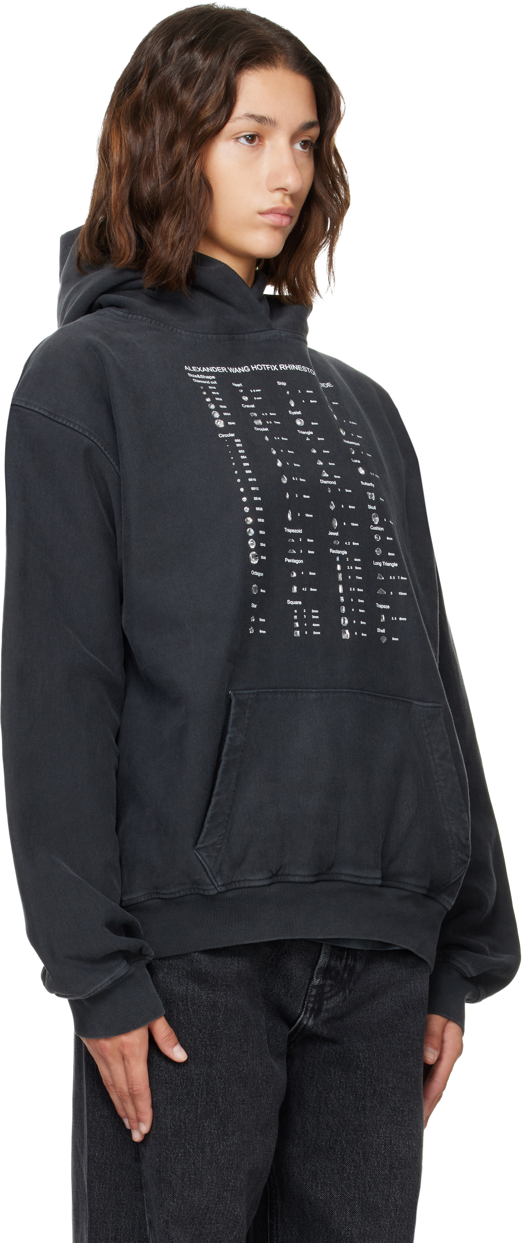 パ*粉様 SYUMAN. Doubleface Uncut Tops HARKA Alexander Wang: Black Crystal Hotfix Graphic Hoodie | SSENSE