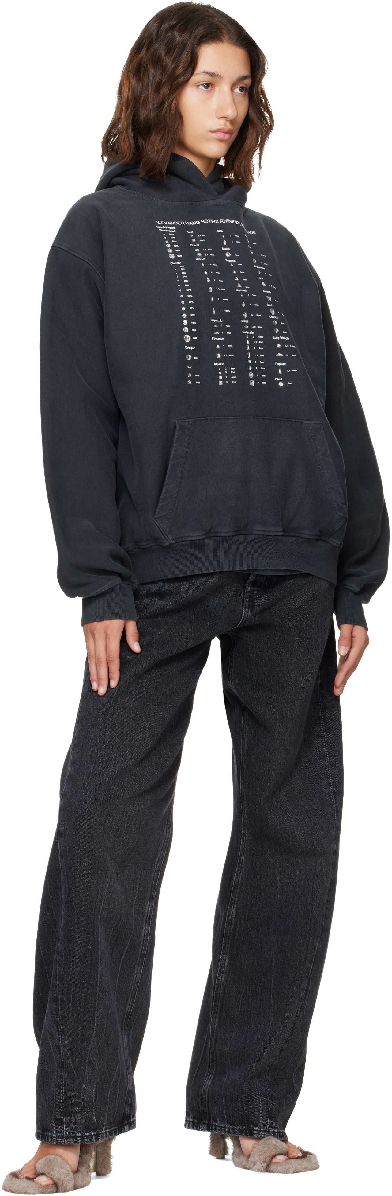Alexander Wang: Black Crystal Hotfix Graphic Hoodie | SSENSE