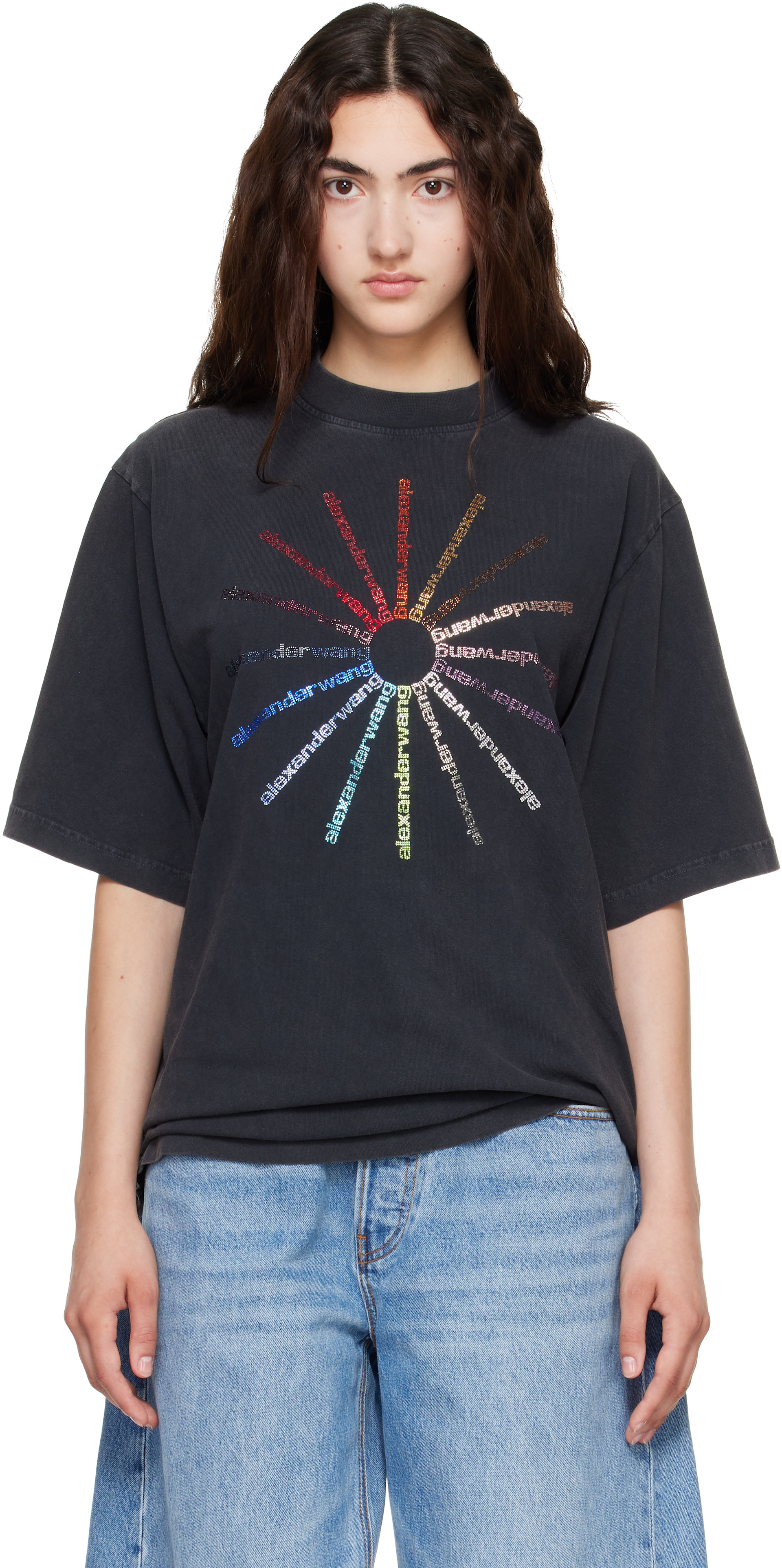 Alexander Wang: Black Crystal Pinwheel T-shirt | SSENSE