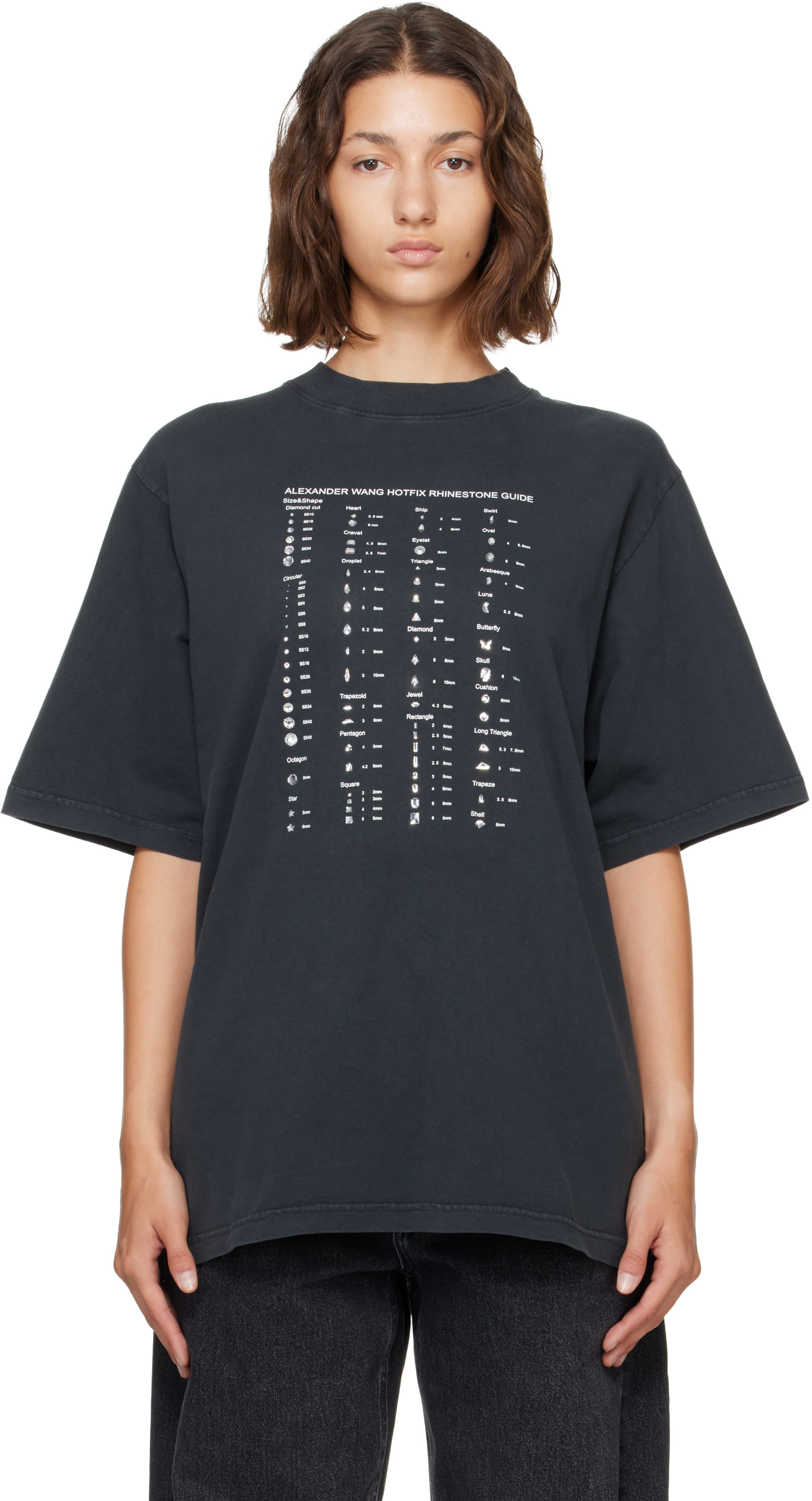 Alexander Wang: Black Crystal Hotfix Graphic T-shirt | SSENSE