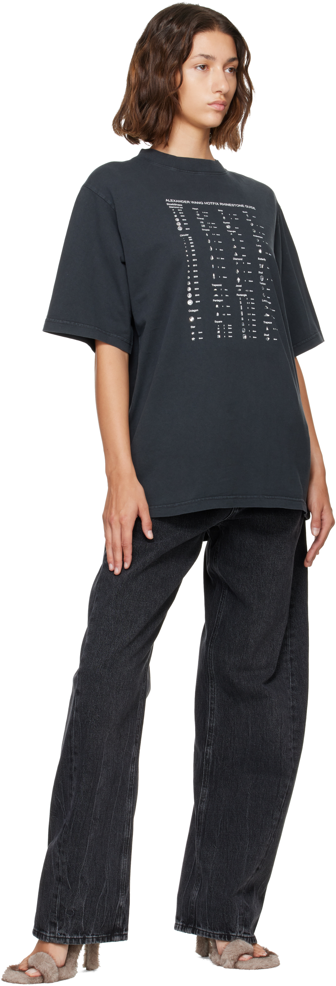 Alexander Wang: Black Crystal Hotfix Graphic T-shirt | SSENSE