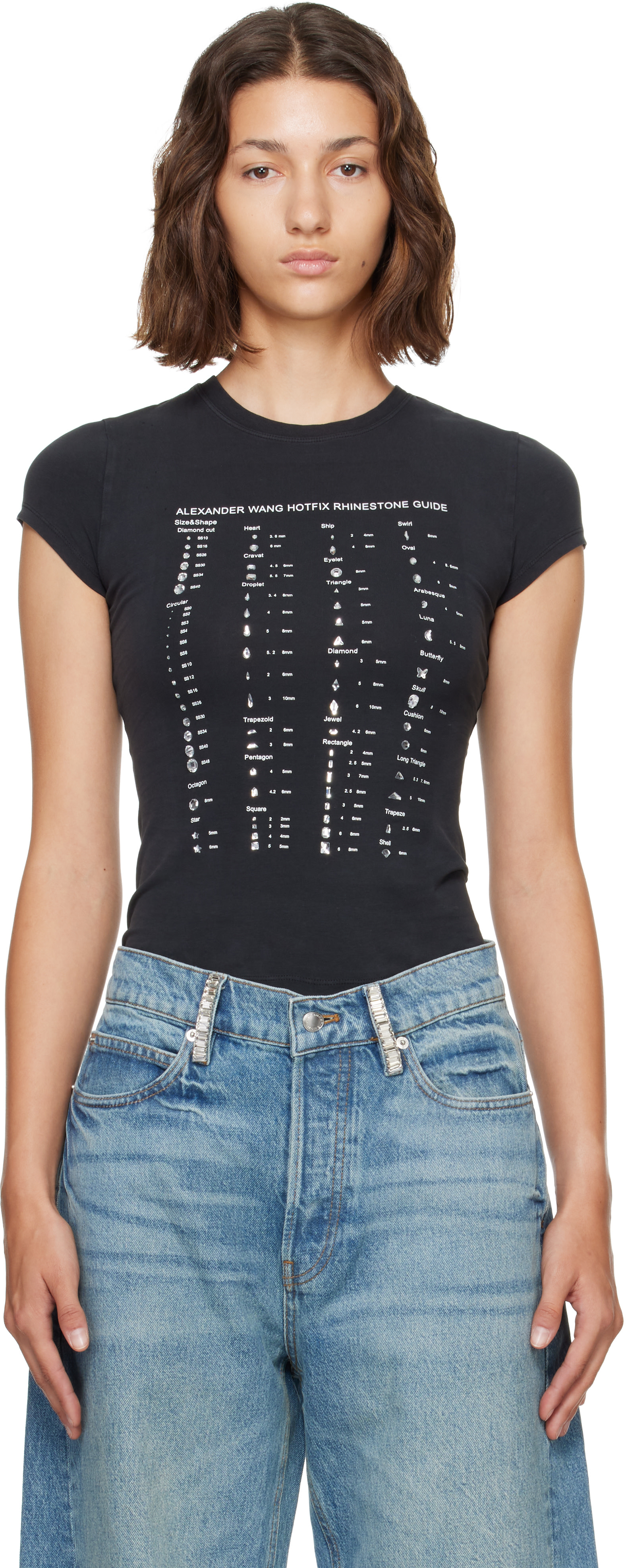 Alexander Wang: Black Crystal Hotfix Graphic Fitted T-shirt | SSENSE