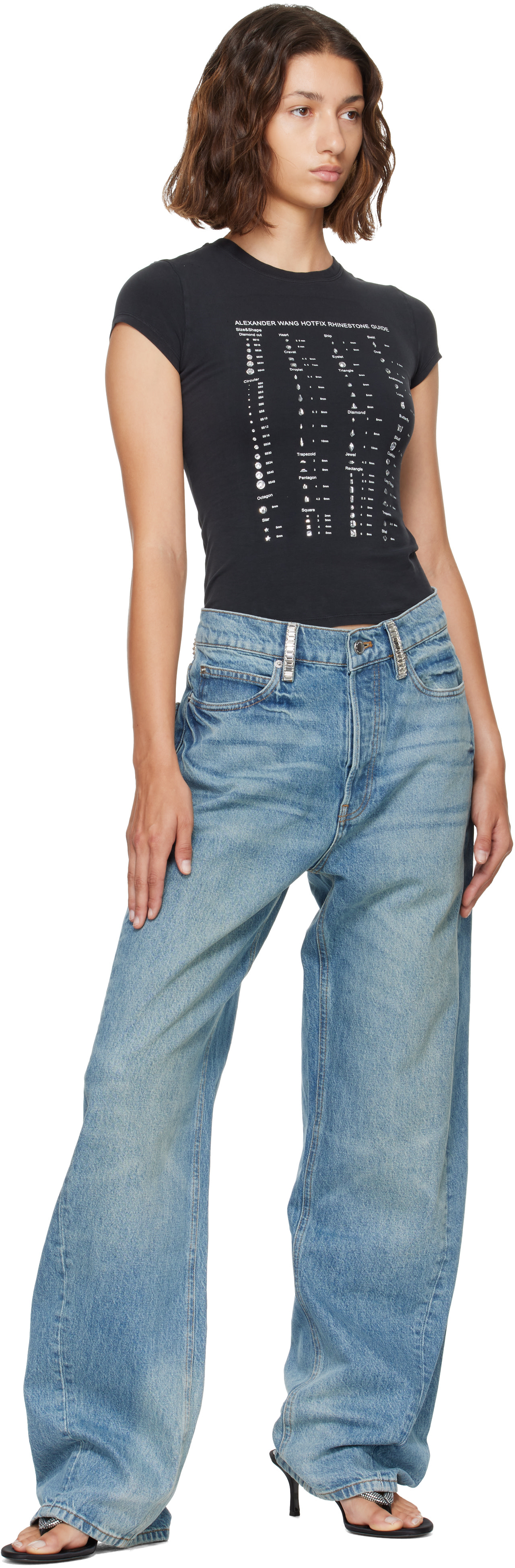 Alexander Wang: Black Crystal Hotfix Graphic Fitted T-shirt | SSENSE