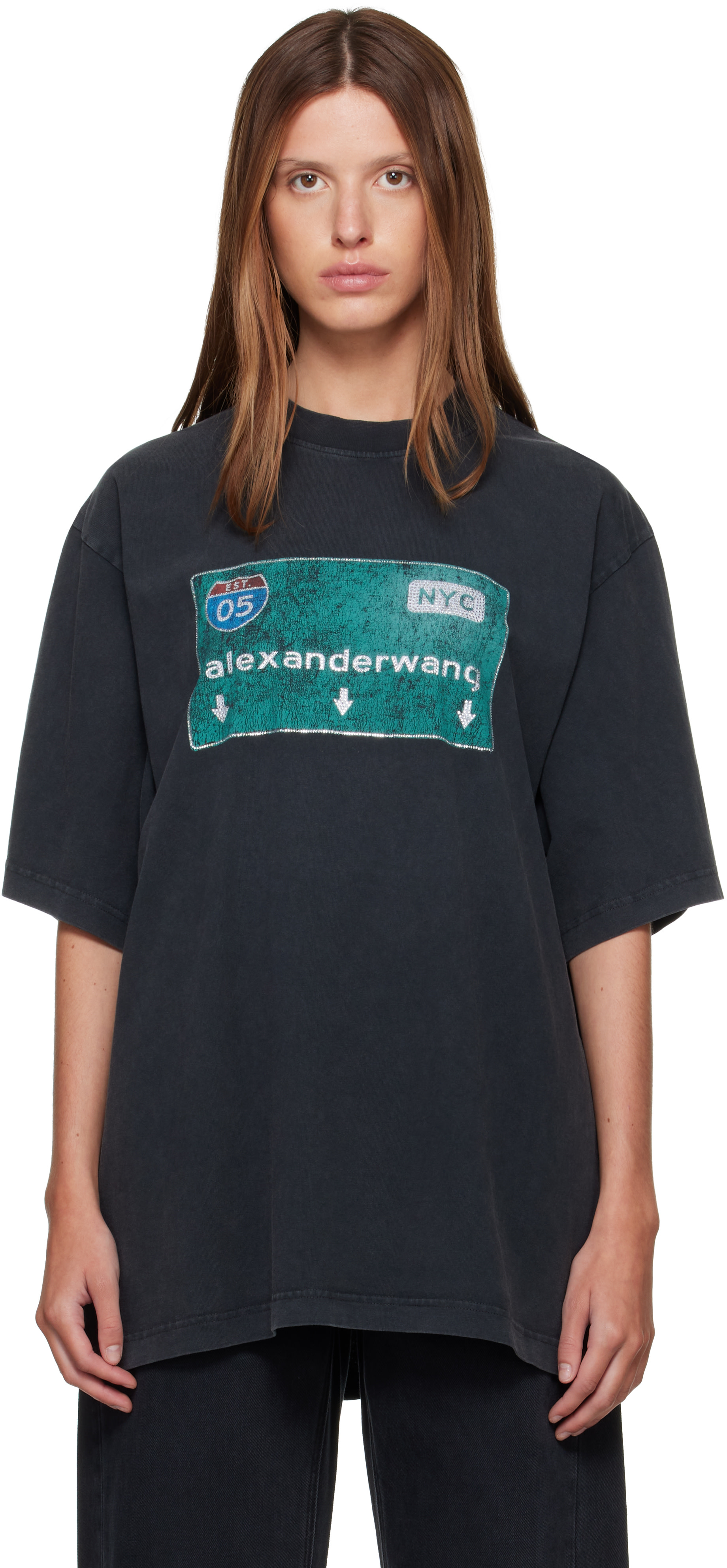 Alexander Wang: Black Street Sign Graphic Short Sleeve T-shirt