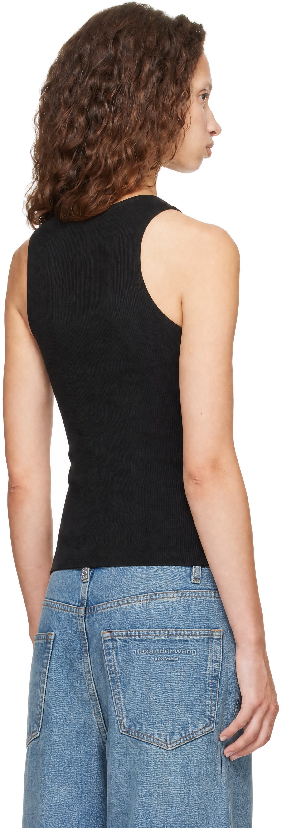 Alexander Wang: Black Jacquard Logo Racer Tank Top | SSENSE
