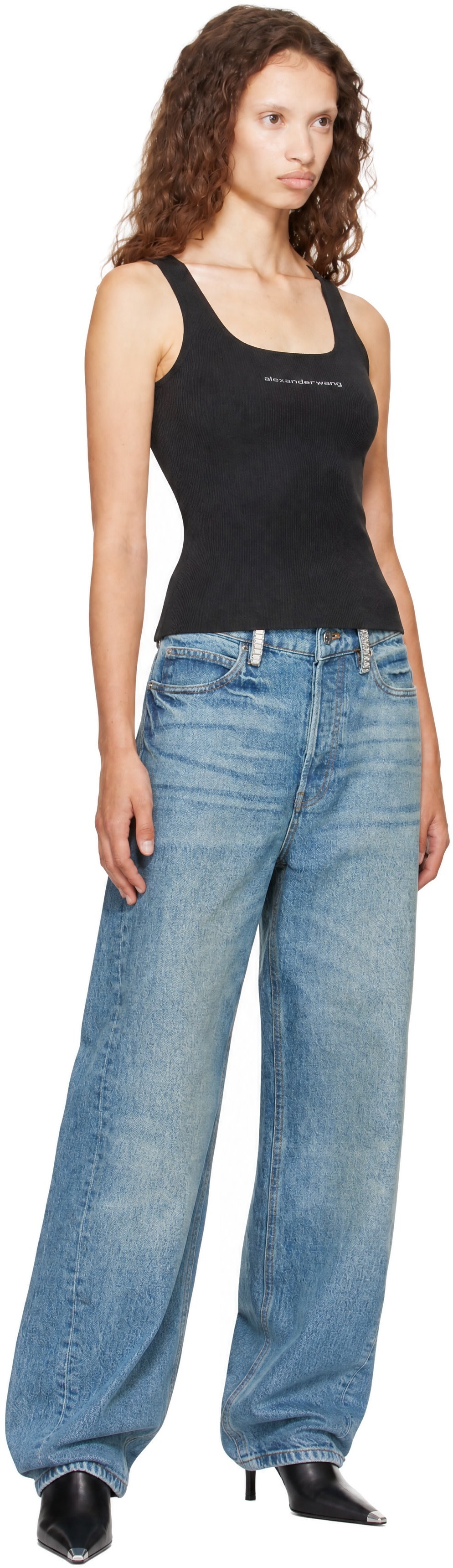 Alexander Wang: Black Jacquard Logo Racer Tank Top | SSENSE