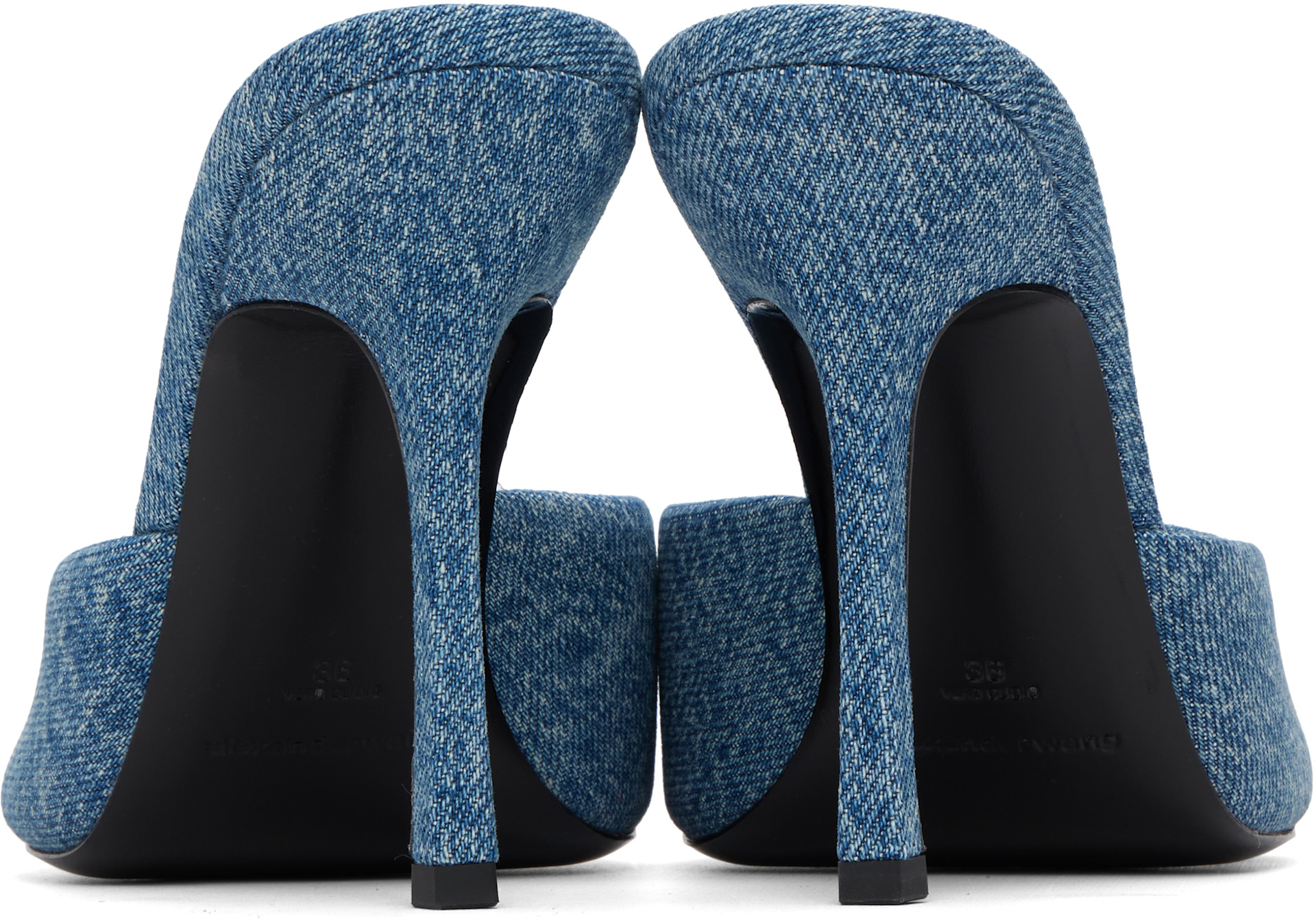 alexander wangベロアミュール Alexander Wang: Blue Cher Mule Heeled Sandals | SSENSE