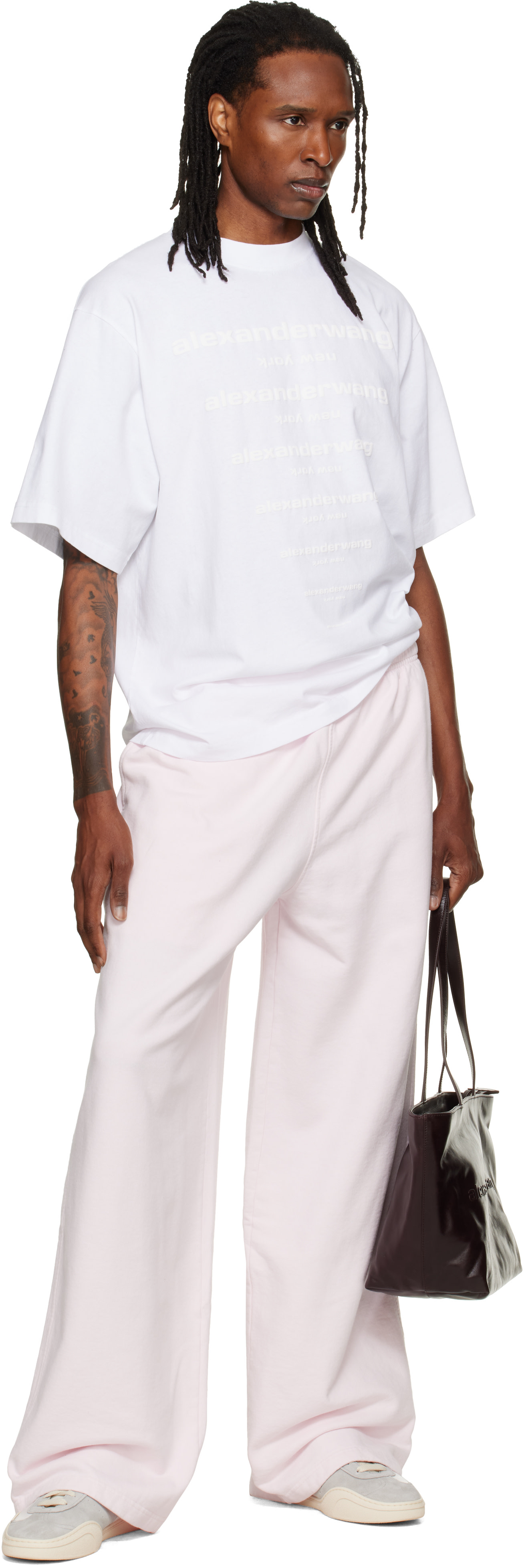 Alexander Wang - Pink Logo Print Oversized Sweatpants