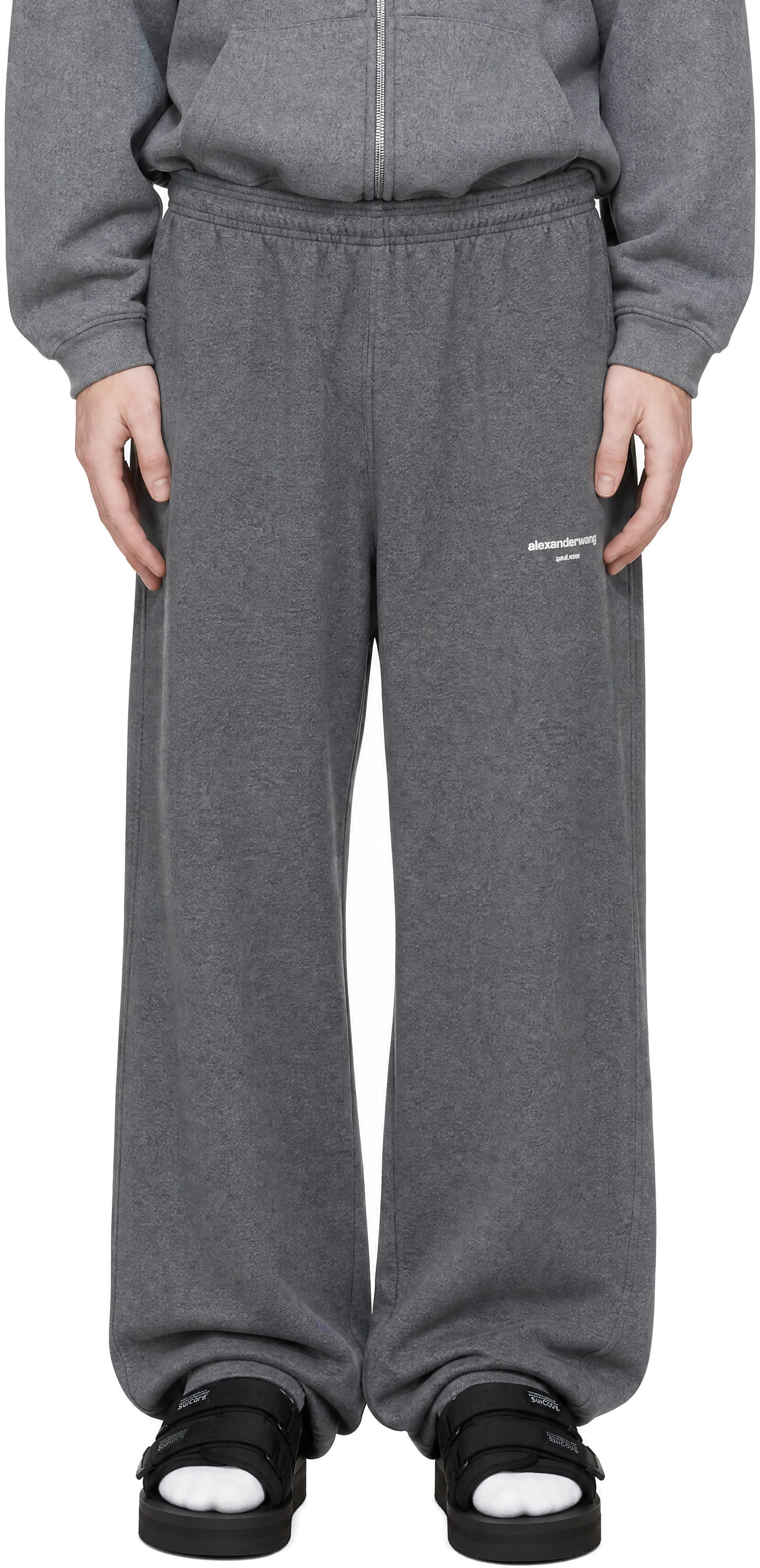 Alexander Wang - Gray Logo Print Mid-Rise Oversized Sweatpants