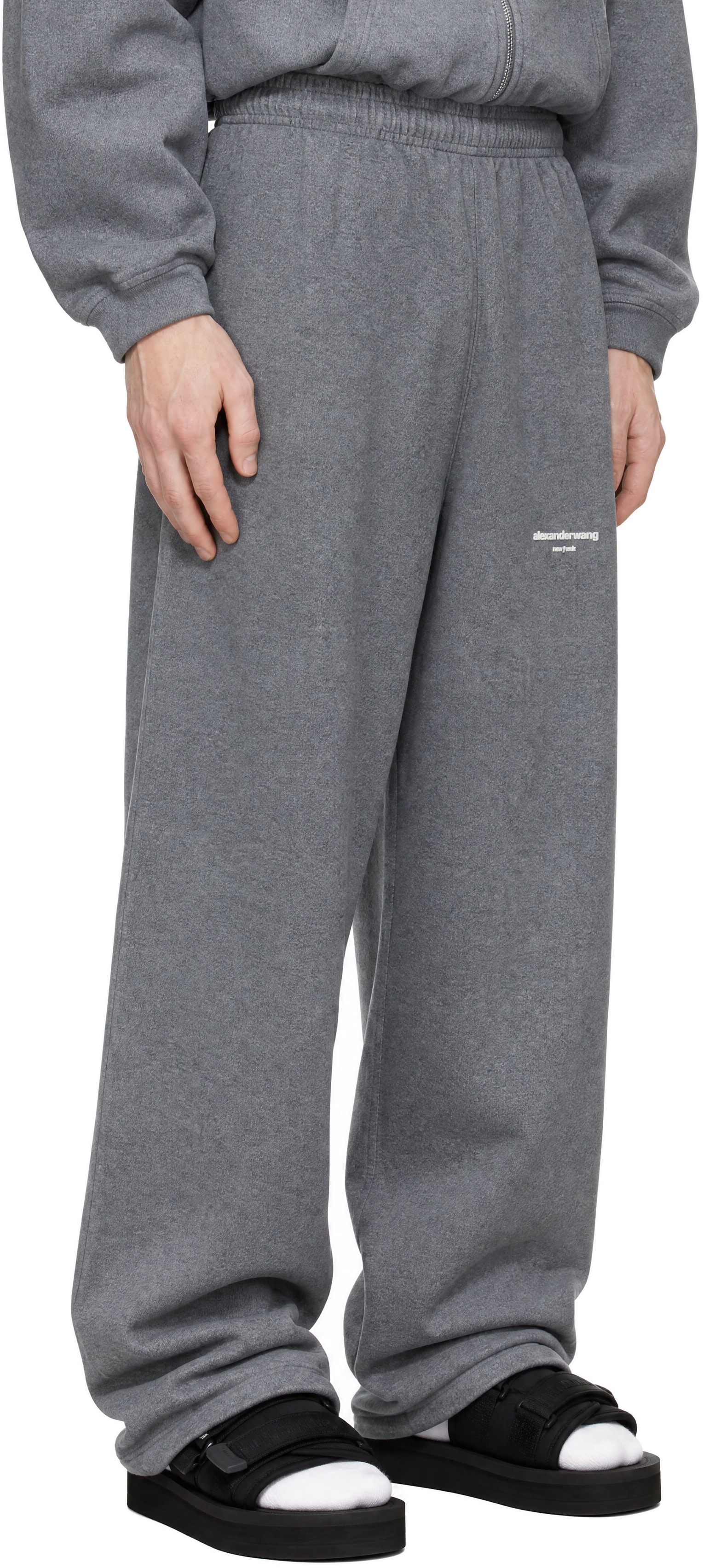 Alexander Wang - Gray Logo Print Mid-Rise Oversized Sweatpants
