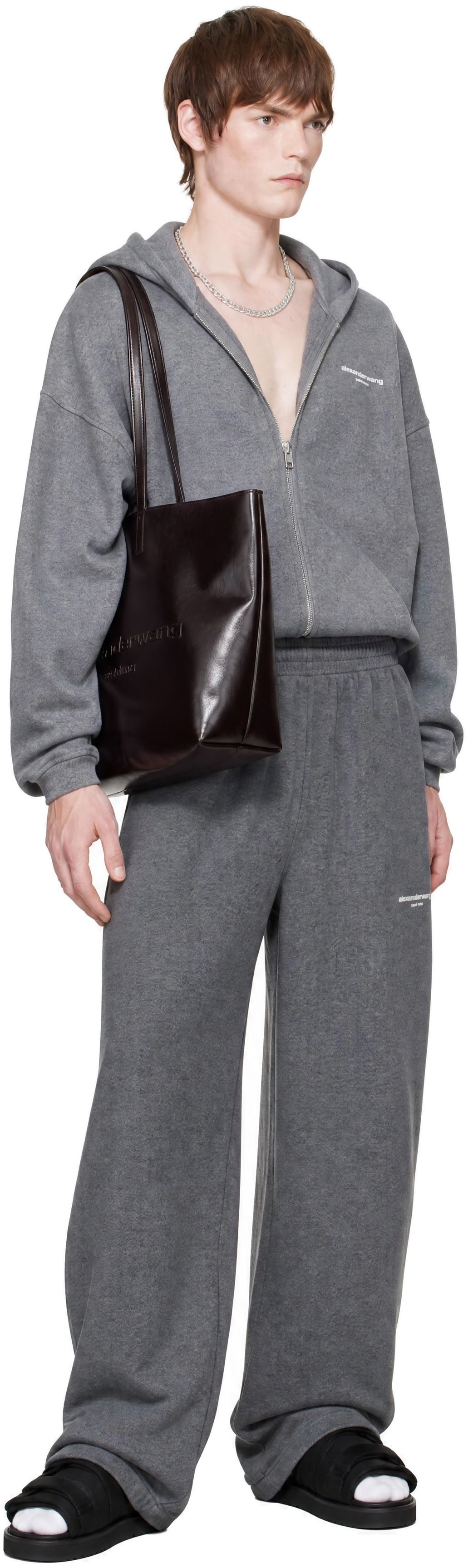 Alexander Wang - Gray Logo Print Mid-Rise Oversized Sweatpants