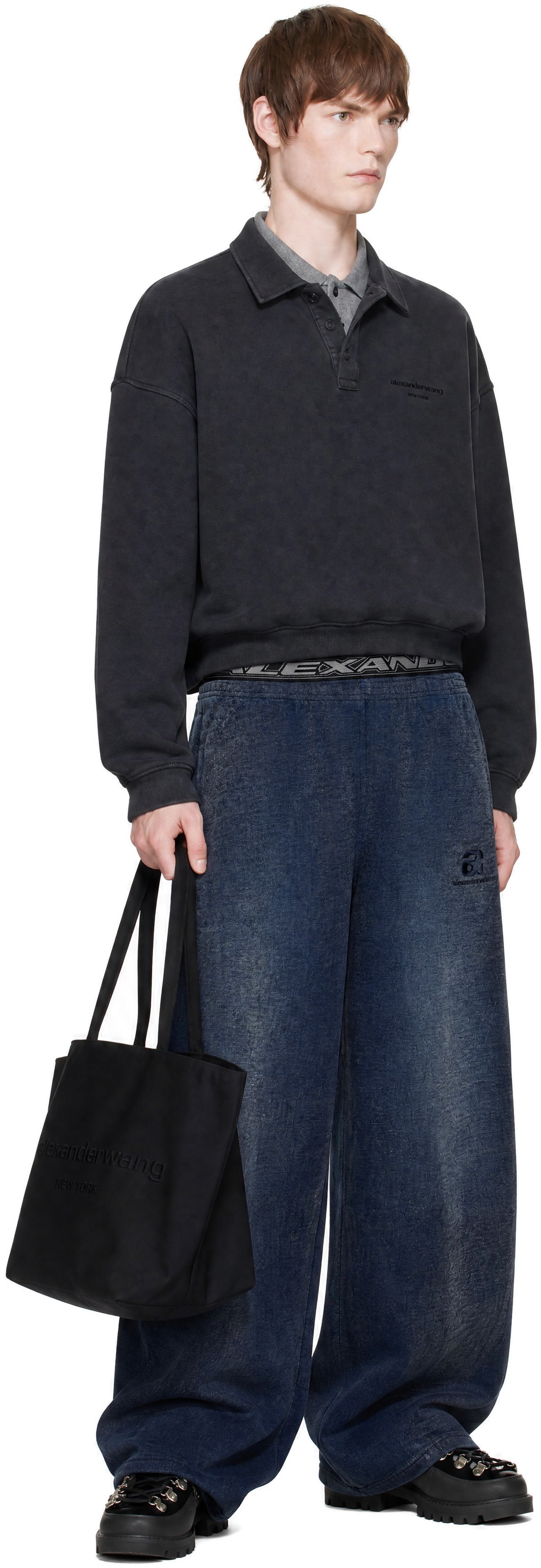 Alexander Wang - ブルー ロゴ エラスティック ブラッシュド デニム スウェットパンツ