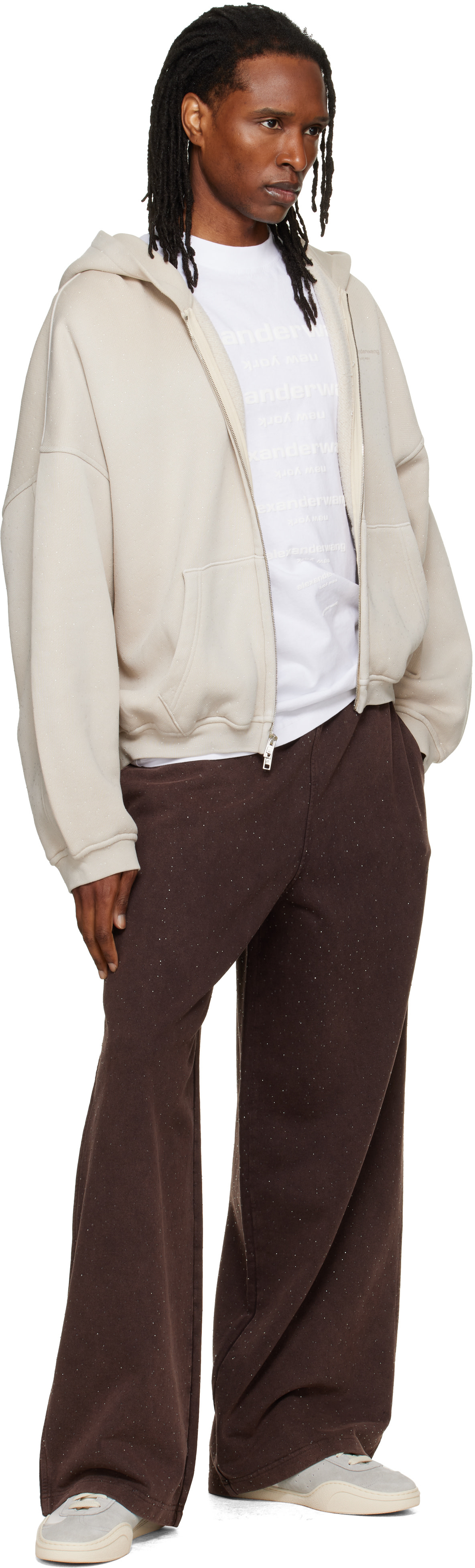 Alexander Wang - Brown Crystal Hotfix Oversized Sweatpants