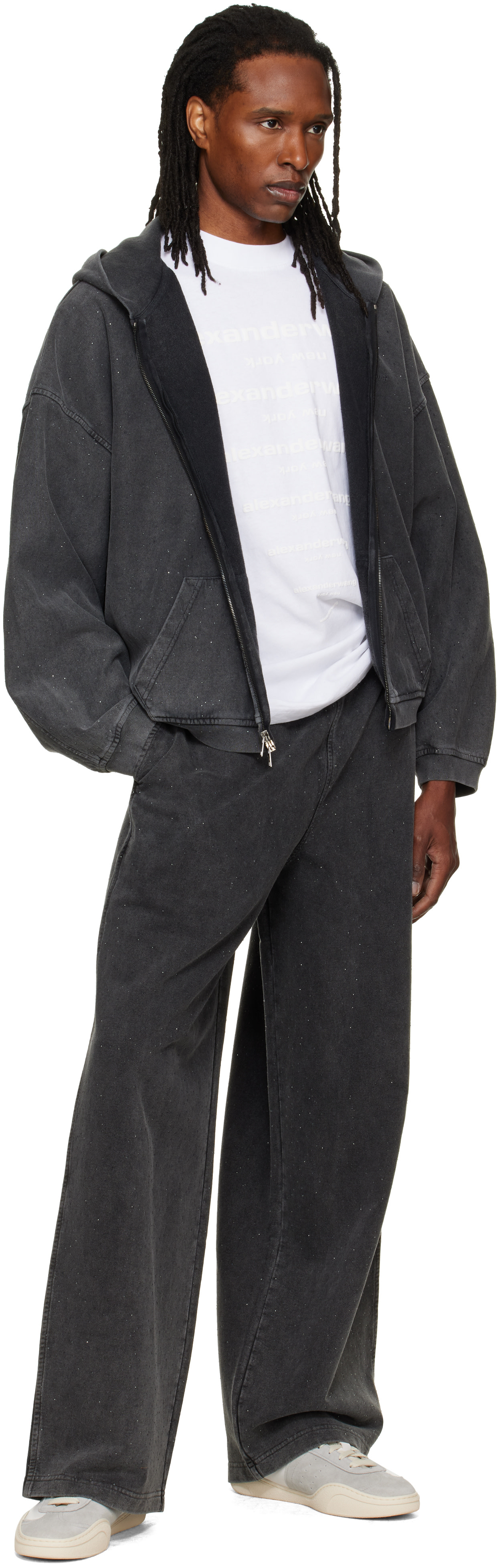 Alexander Wang - Gray Crystal Hotfix Oversized Sweatpants