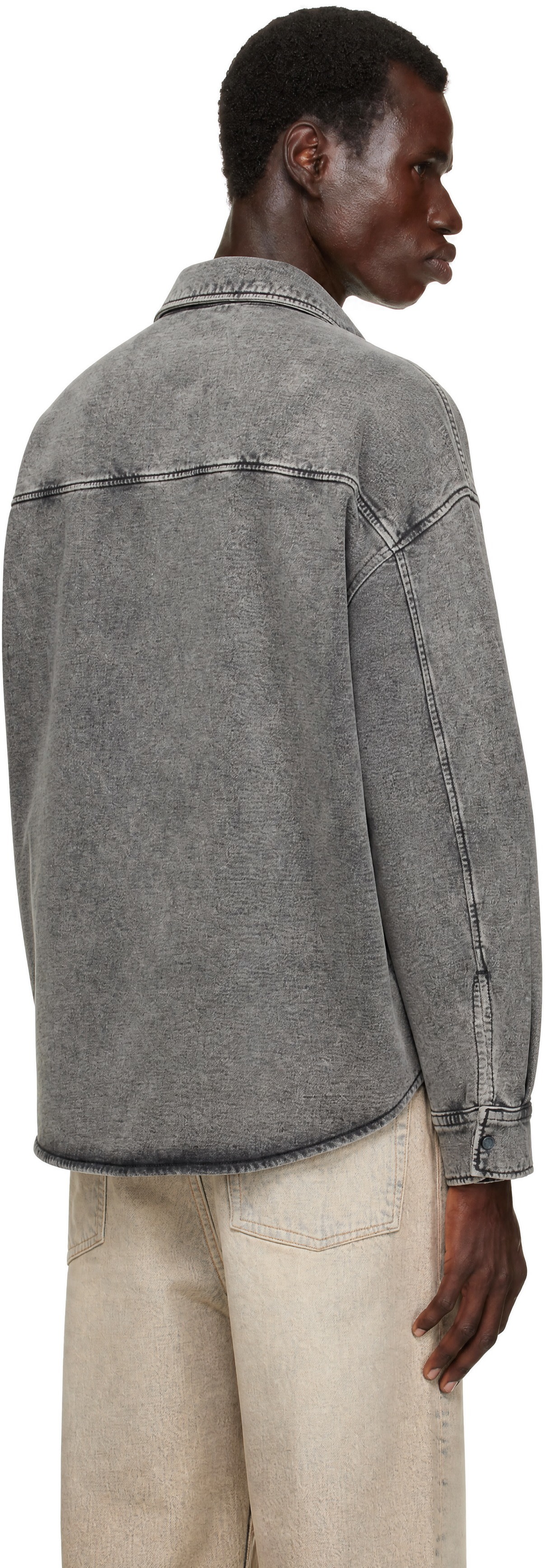 Alexander Wang - Gray Button Down Shadow Pocket Graphic Shirt