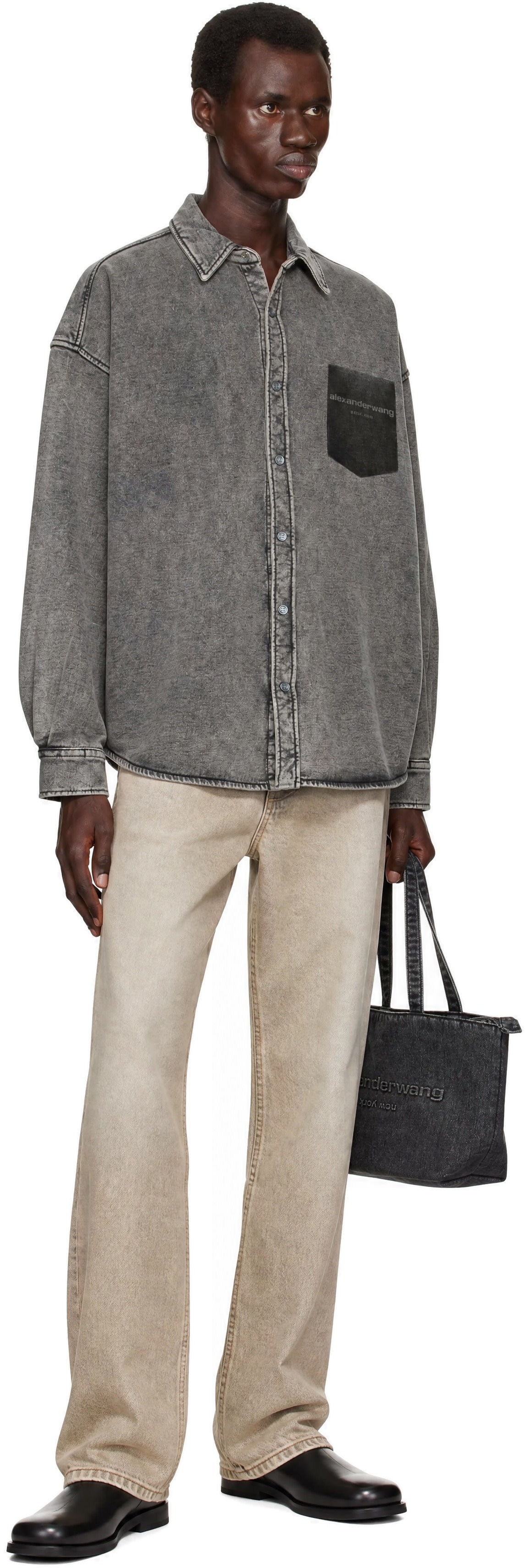 Alexander Wang - Gray Button Down Shadow Pocket Graphic Shirt