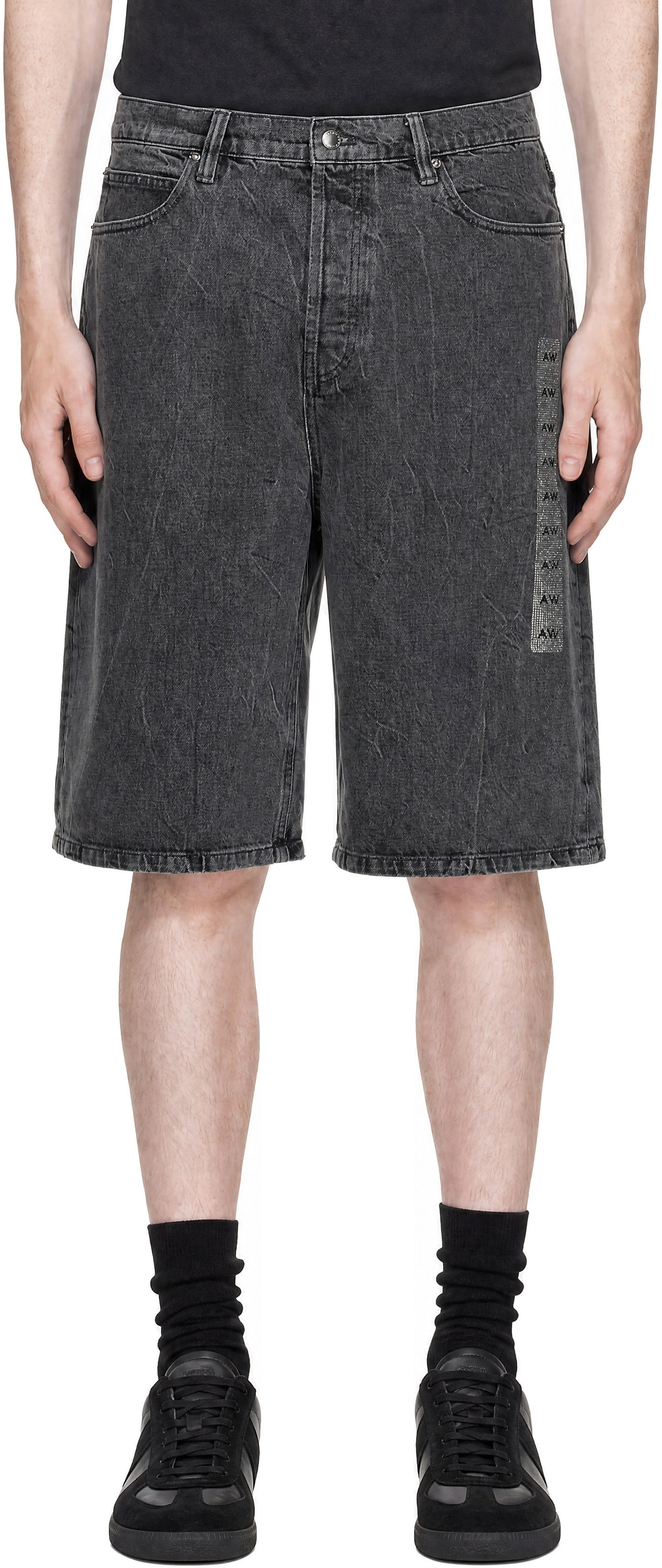 Alexander Wang: Gray Low Rise Flasher Detail Denim Board Shorts