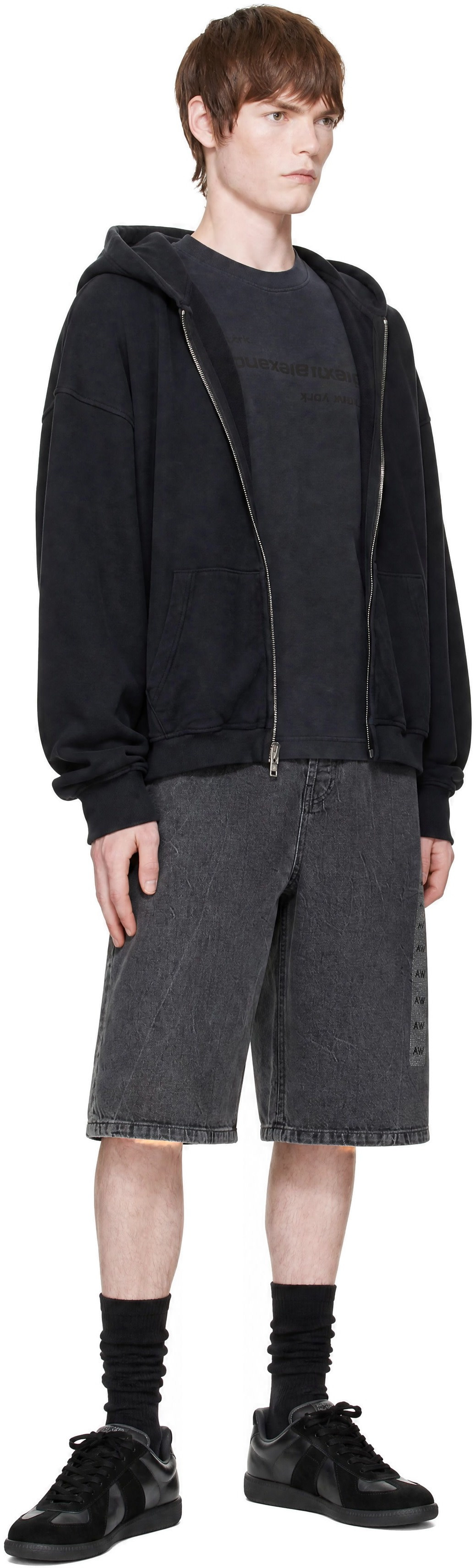Alexander Wang: Gray Low Rise Flasher Detail Denim Board Shorts