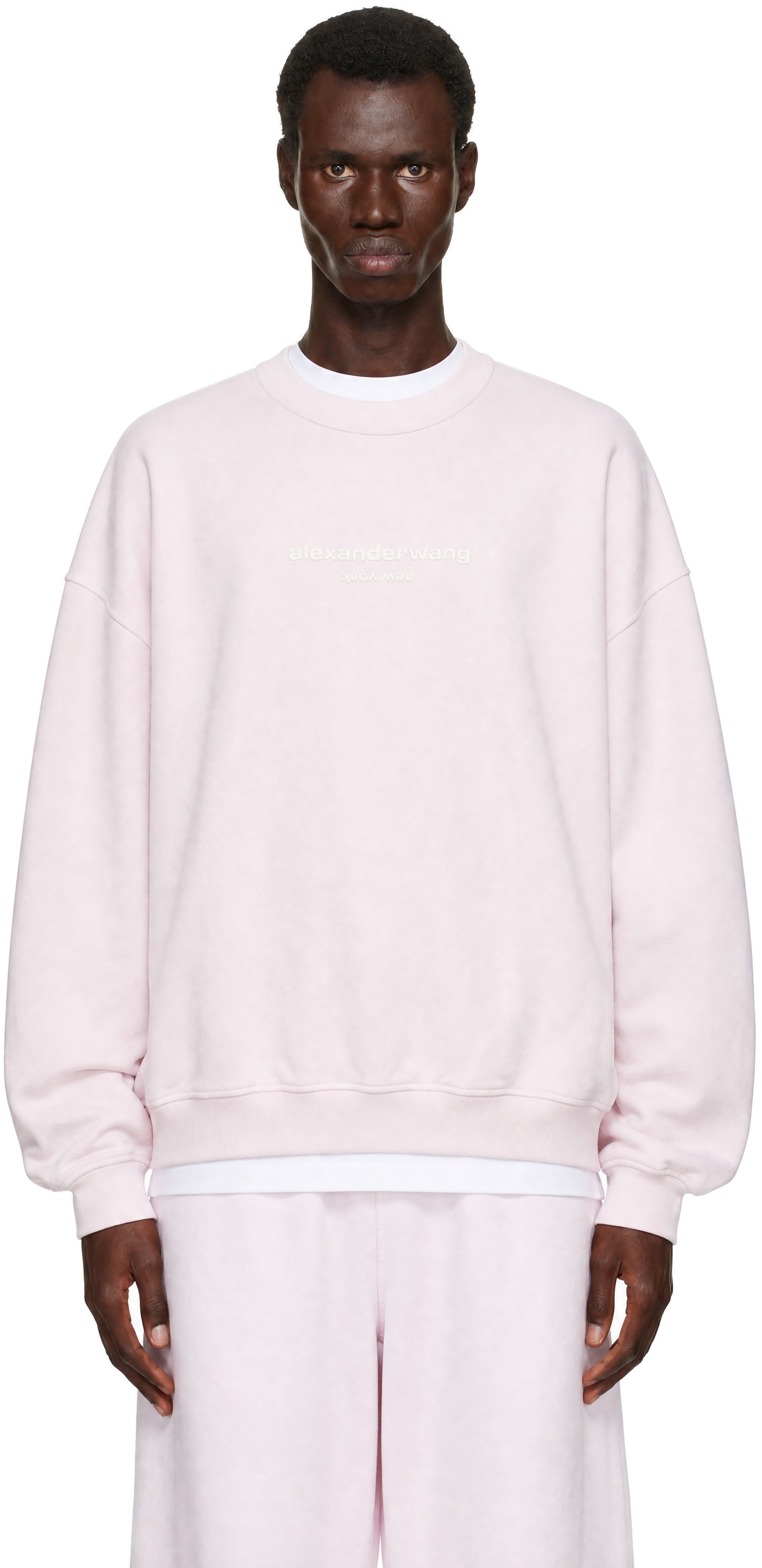 Alexander Wang - Pull molletonné surdimensionné rose à logo imprimé