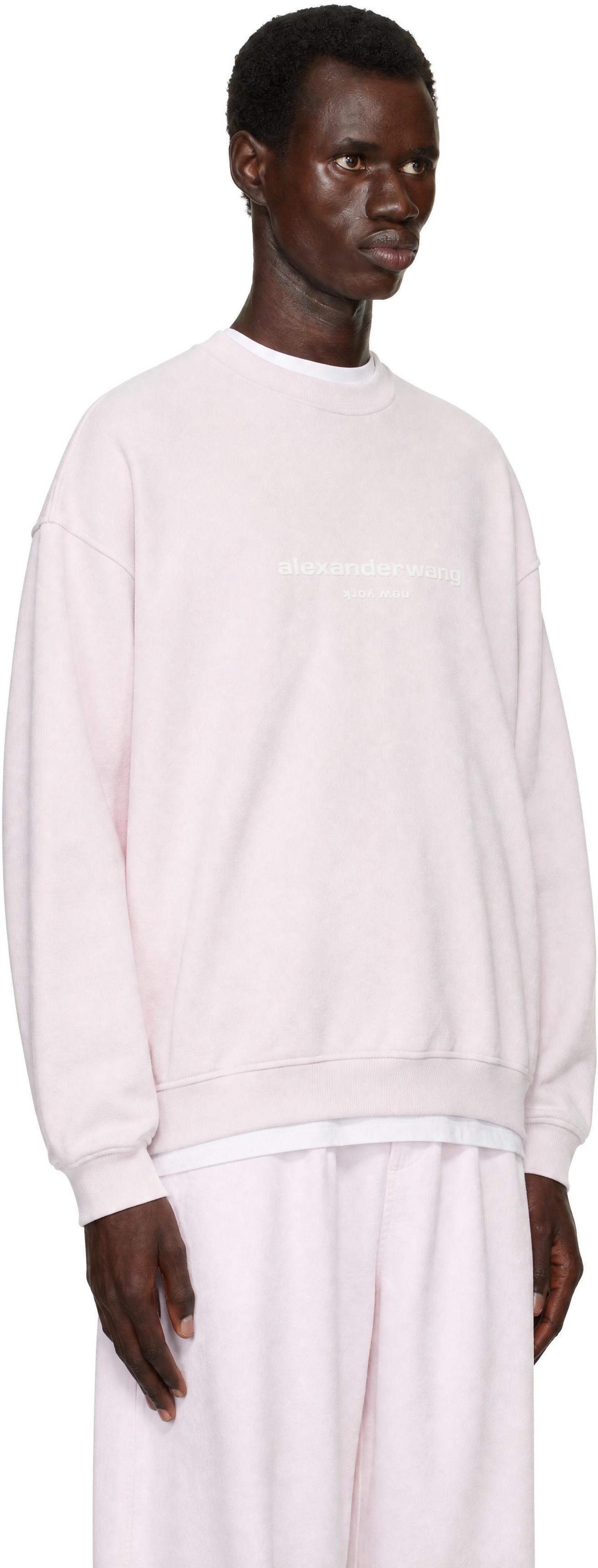 Alexander Wang - Pull molletonné surdimensionné rose à logo imprimé