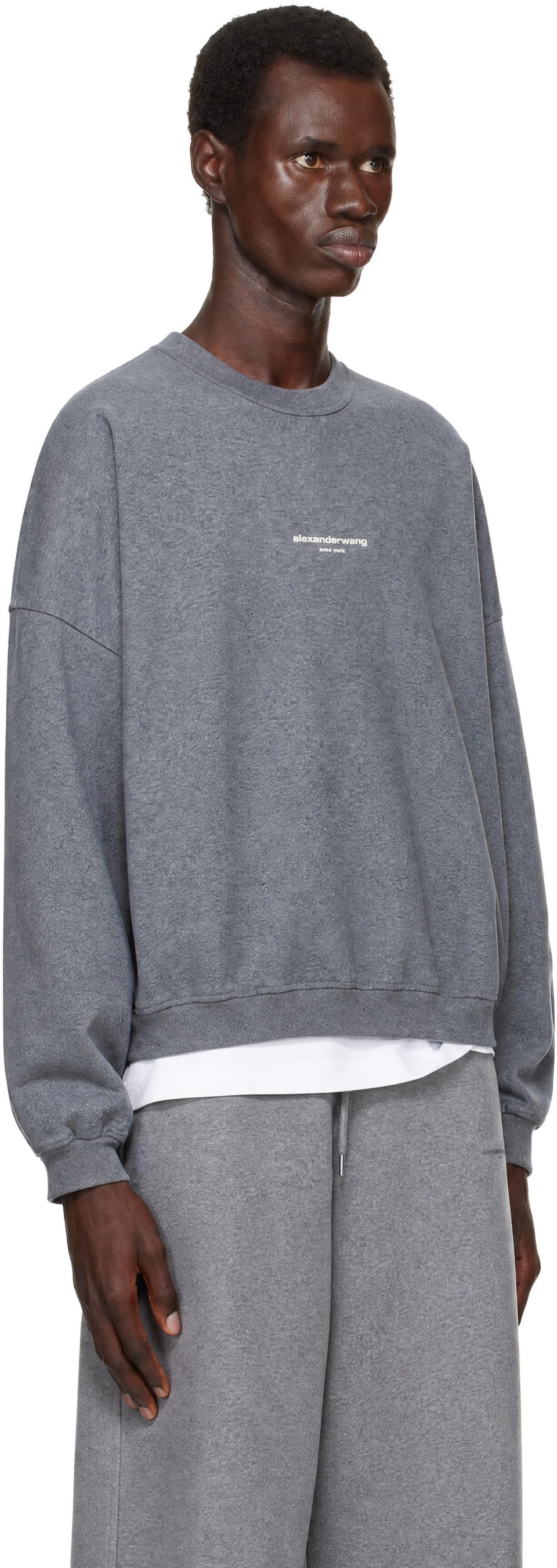 Alexander Wang - Pull molletonné surdimensionné gris à logo
