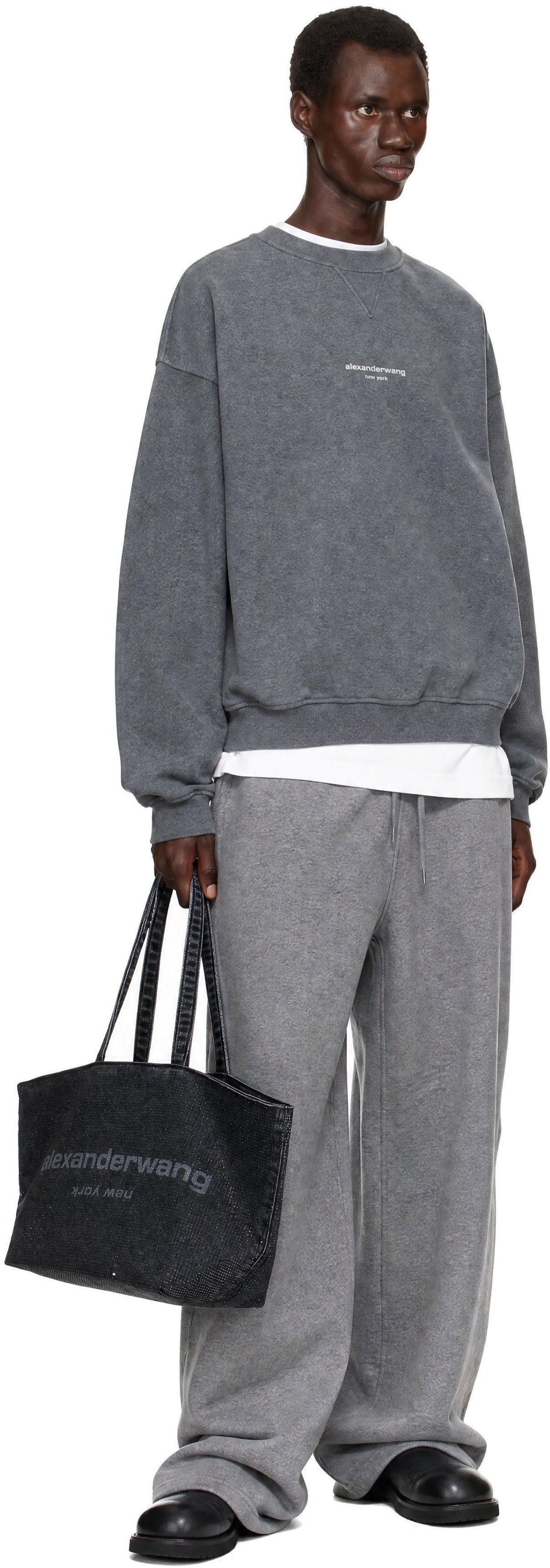 Alexander Wang - Gray Oversized Logo Print Sweatshirt