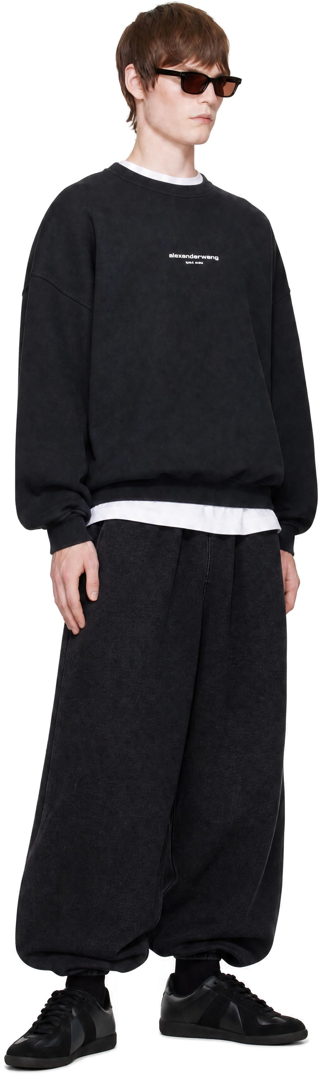 Alexander Wang - Pull molletonné surdimensionné noir à logo imprimé