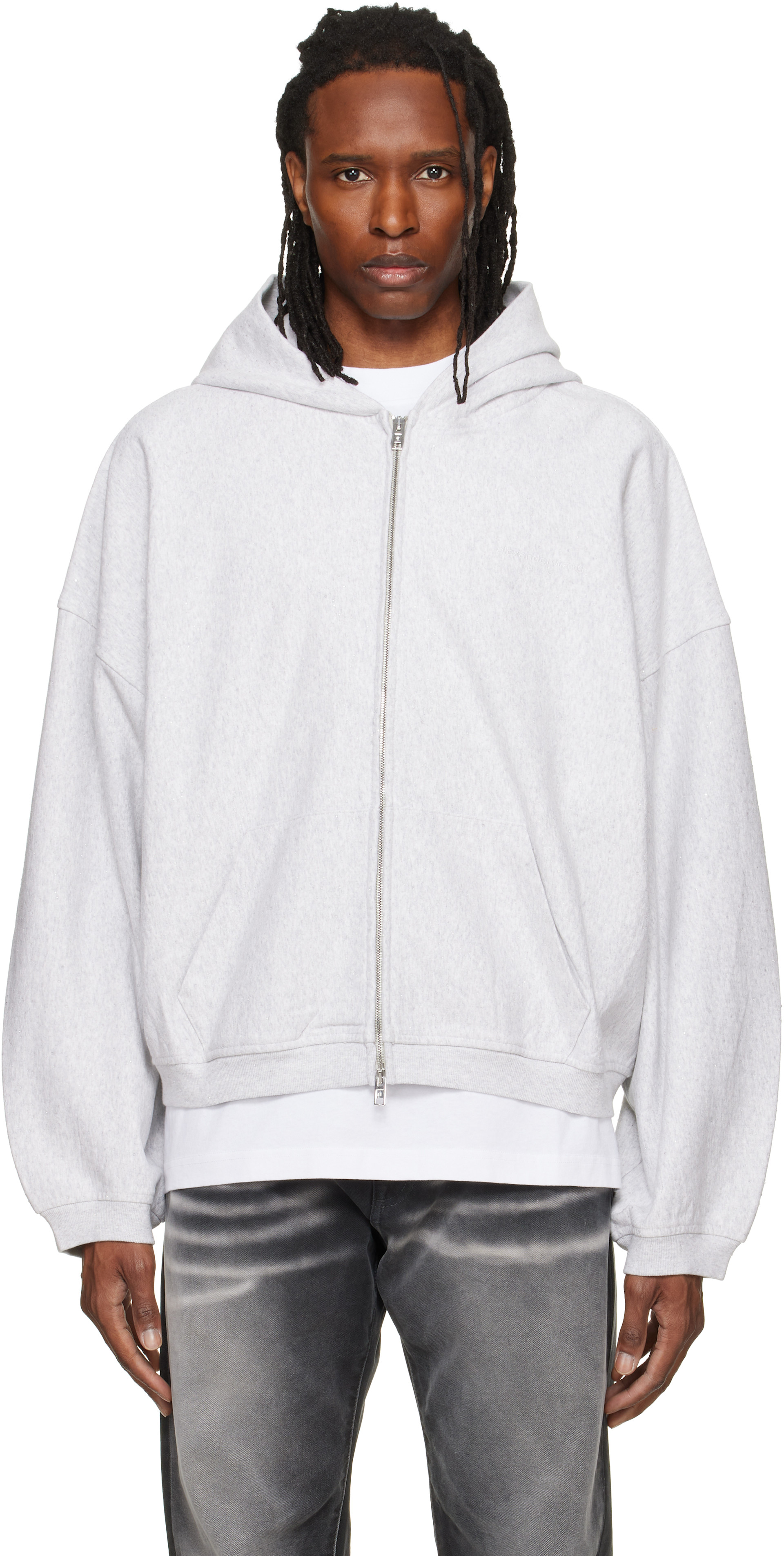 Alexander Wang: Gray Crystal Embellished Oversized Zip-Up Hoodie