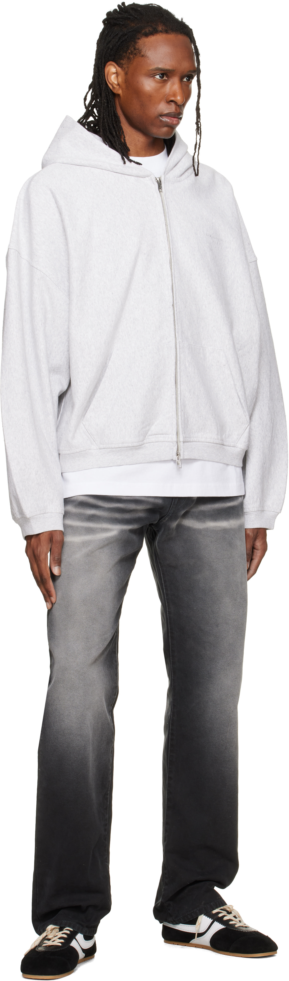 Alexander Wang: Gray Crystal Embellished Oversized Zip-Up Hoodie