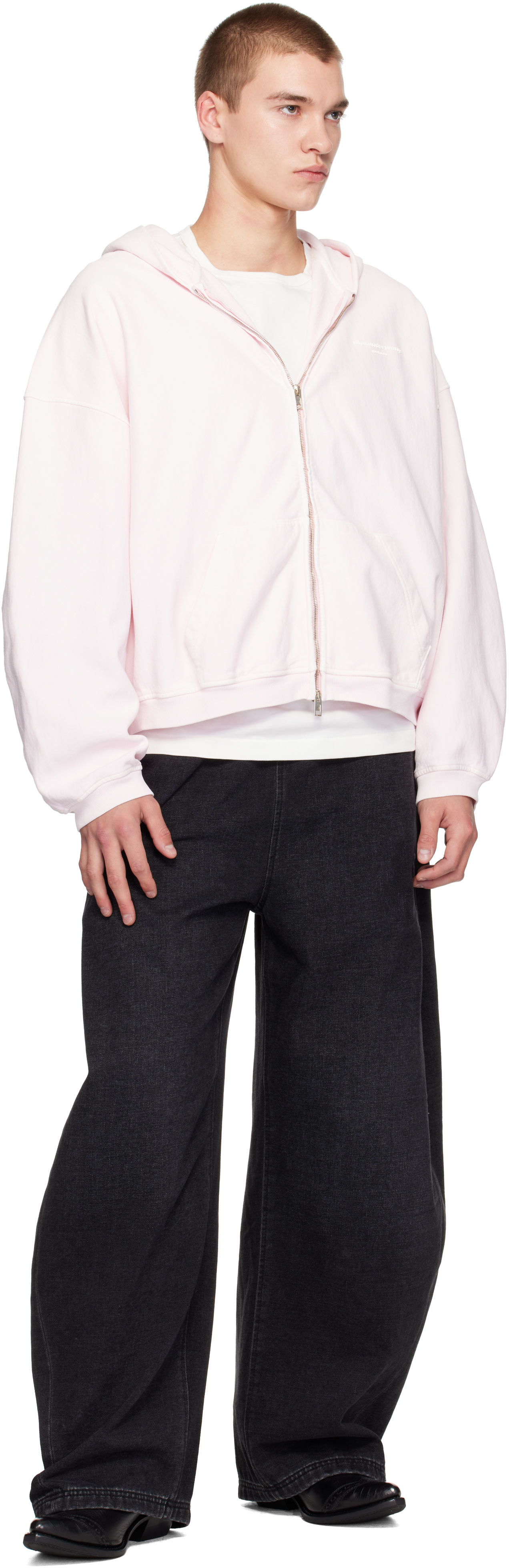 Alexander Wang: Pink Logo Print Oversized Zip-Up Hoodie | SSENSE
