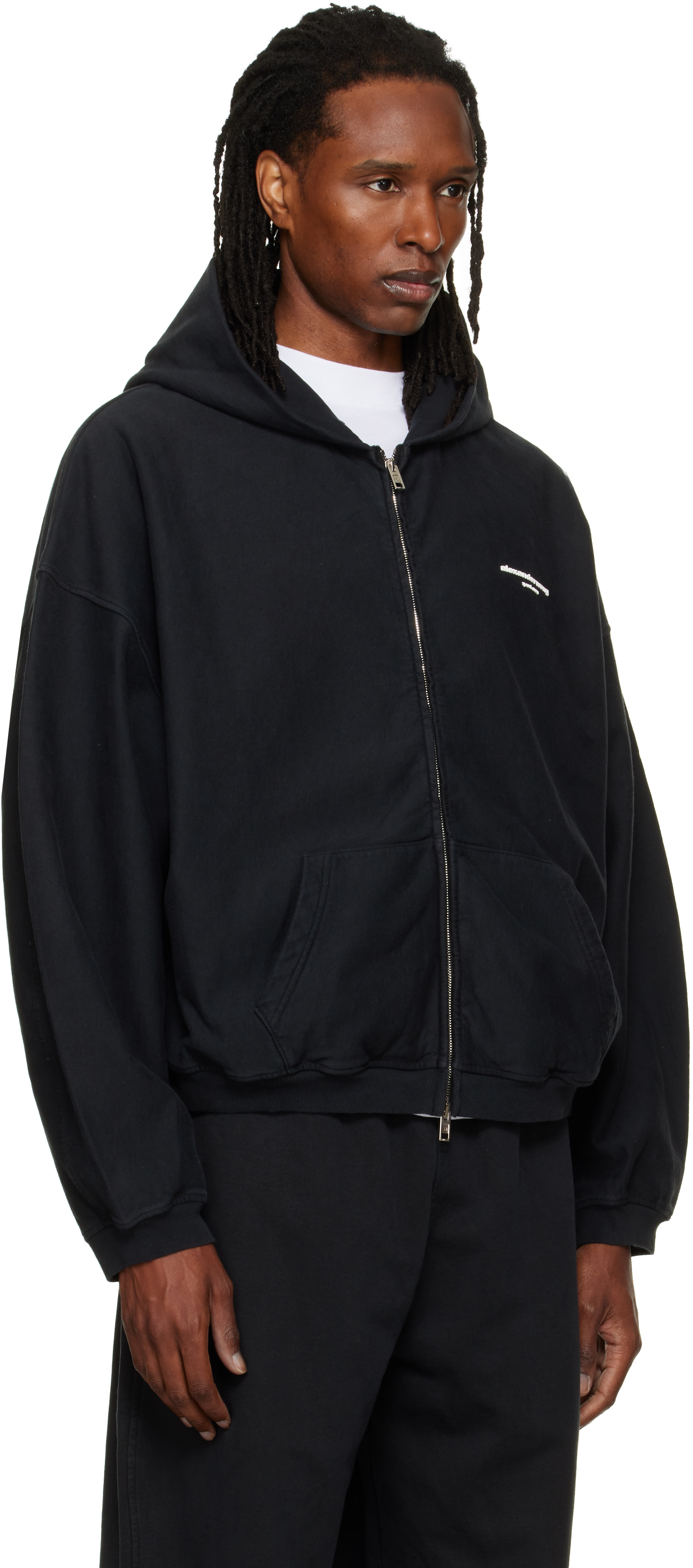  alexander wang セットアップ コラボ ブラック Alexander Wang: ブラック ロゴプリント オーバーサイズ ジップアップ