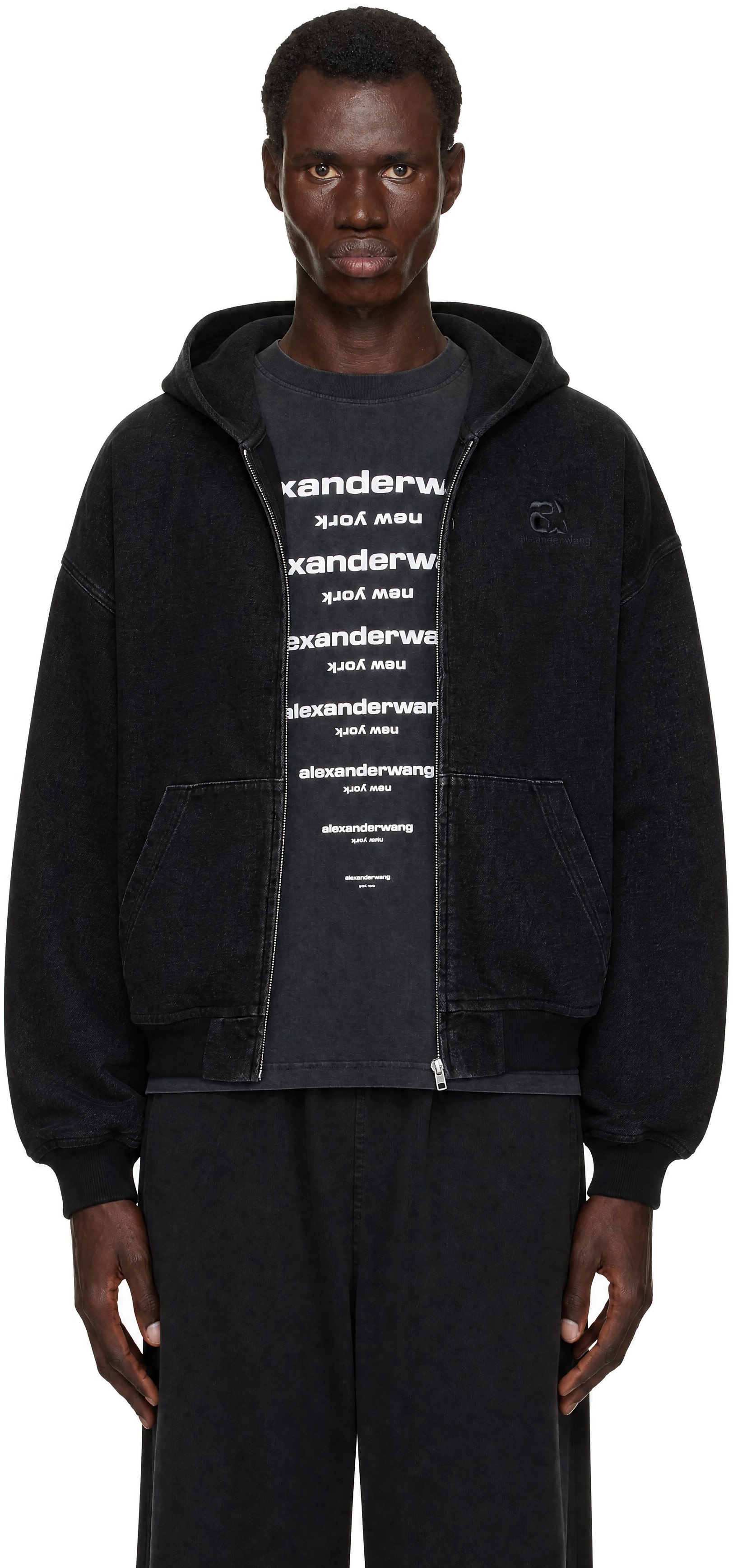 Alexander Wang - 블랙 브러쉬드 데님 오버사이즈 후디