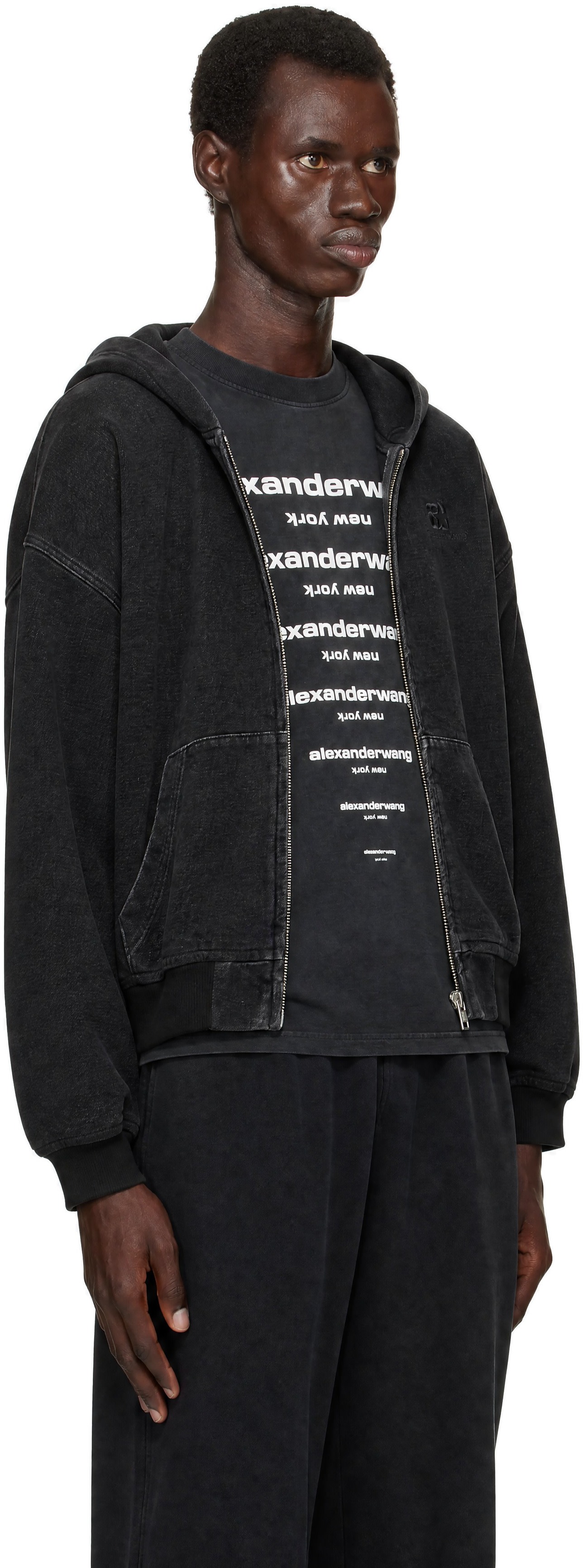 Alexander Wang - 블랙 브러쉬드 데님 오버사이즈 후디