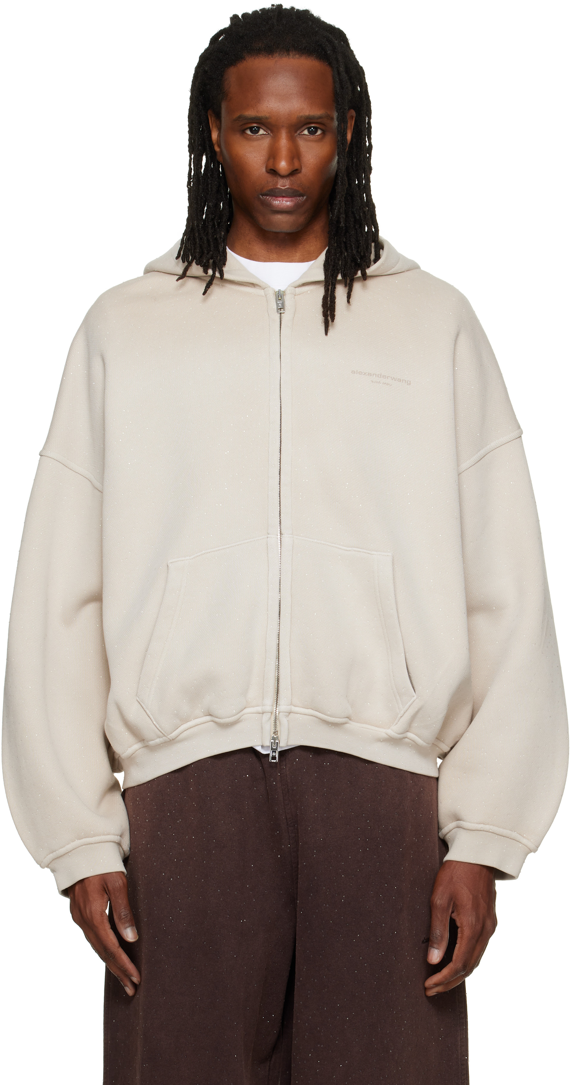 Alexander Wang: オフホワイト Crystal Hotfix オーバーサイズ ジップ