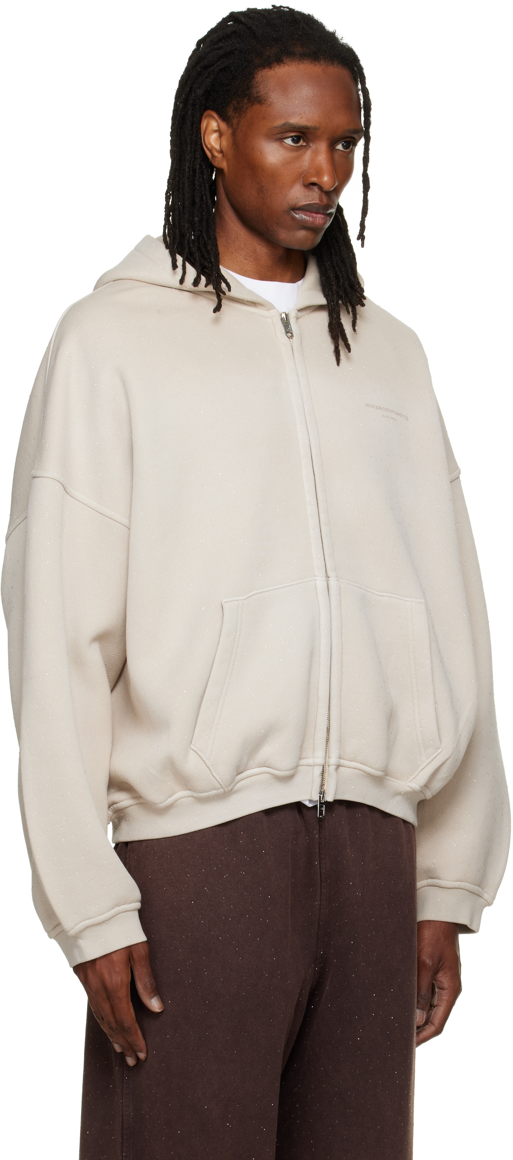 Alexander Wang: オフホワイト Crystal Hotfix オーバーサイズ ジップ