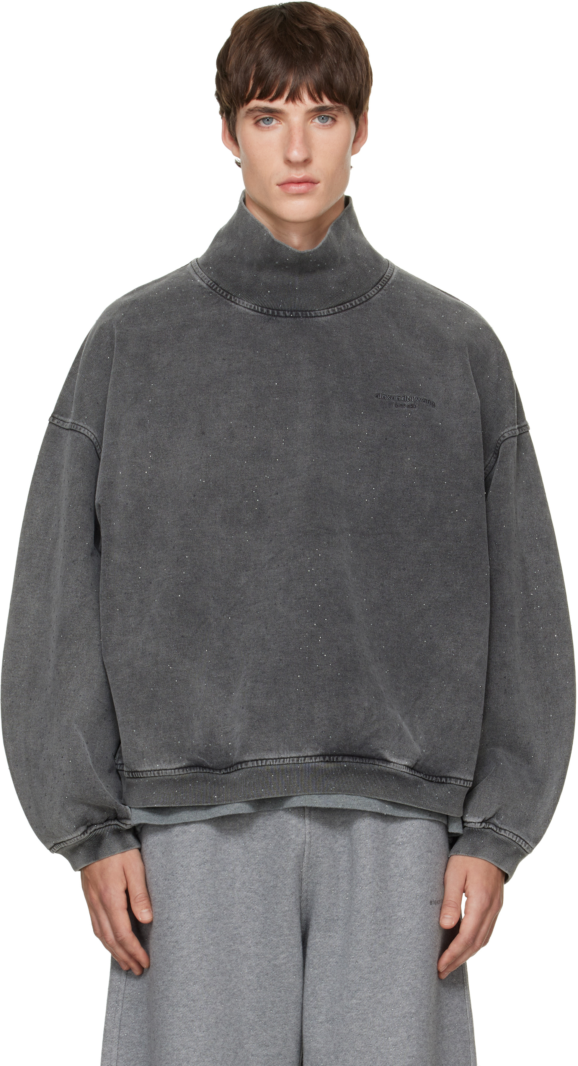 Alexander Wang - Gray Crystal Hotfix Oversized Turtleneck