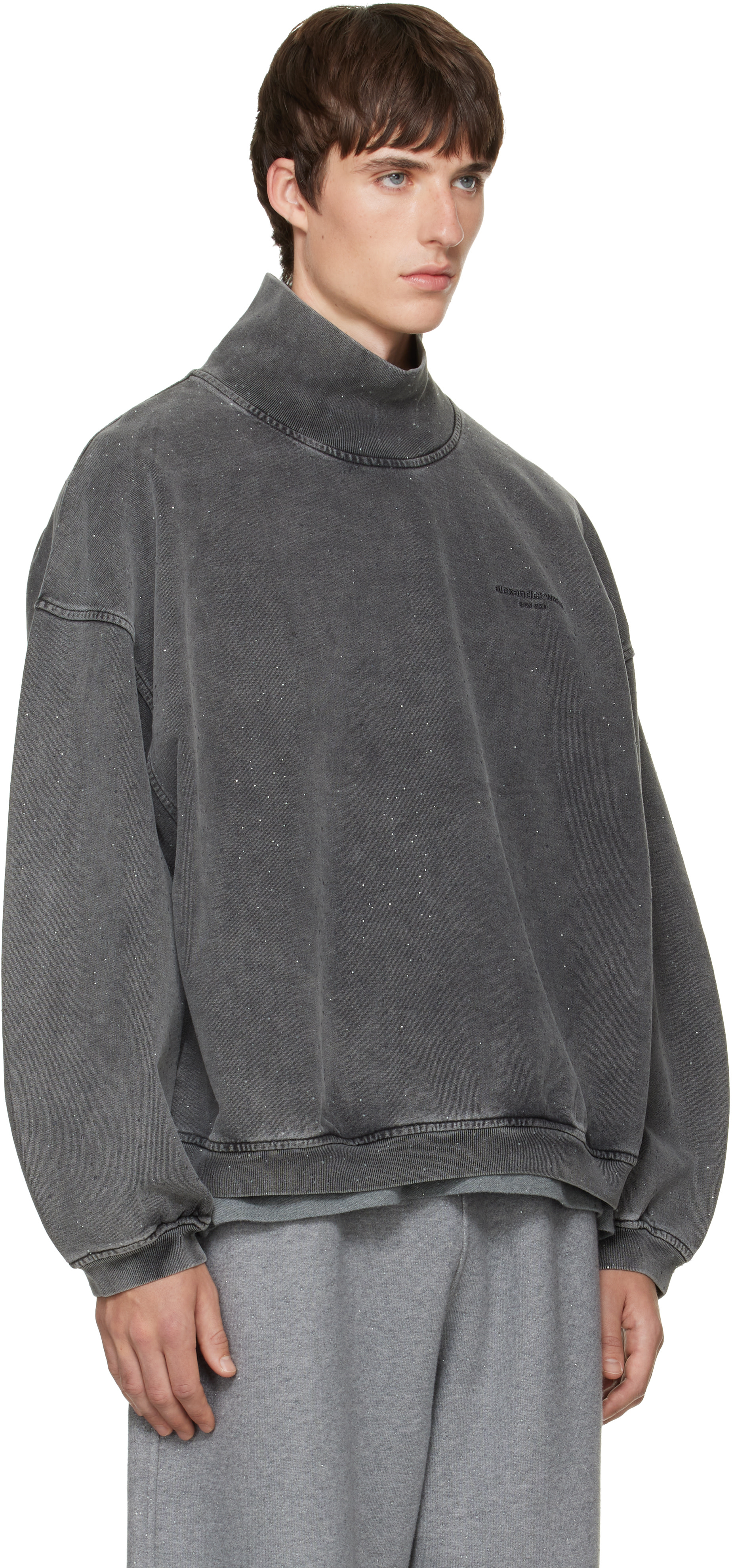Alexander Wang - Gray Crystal Hotfix Oversized Turtleneck