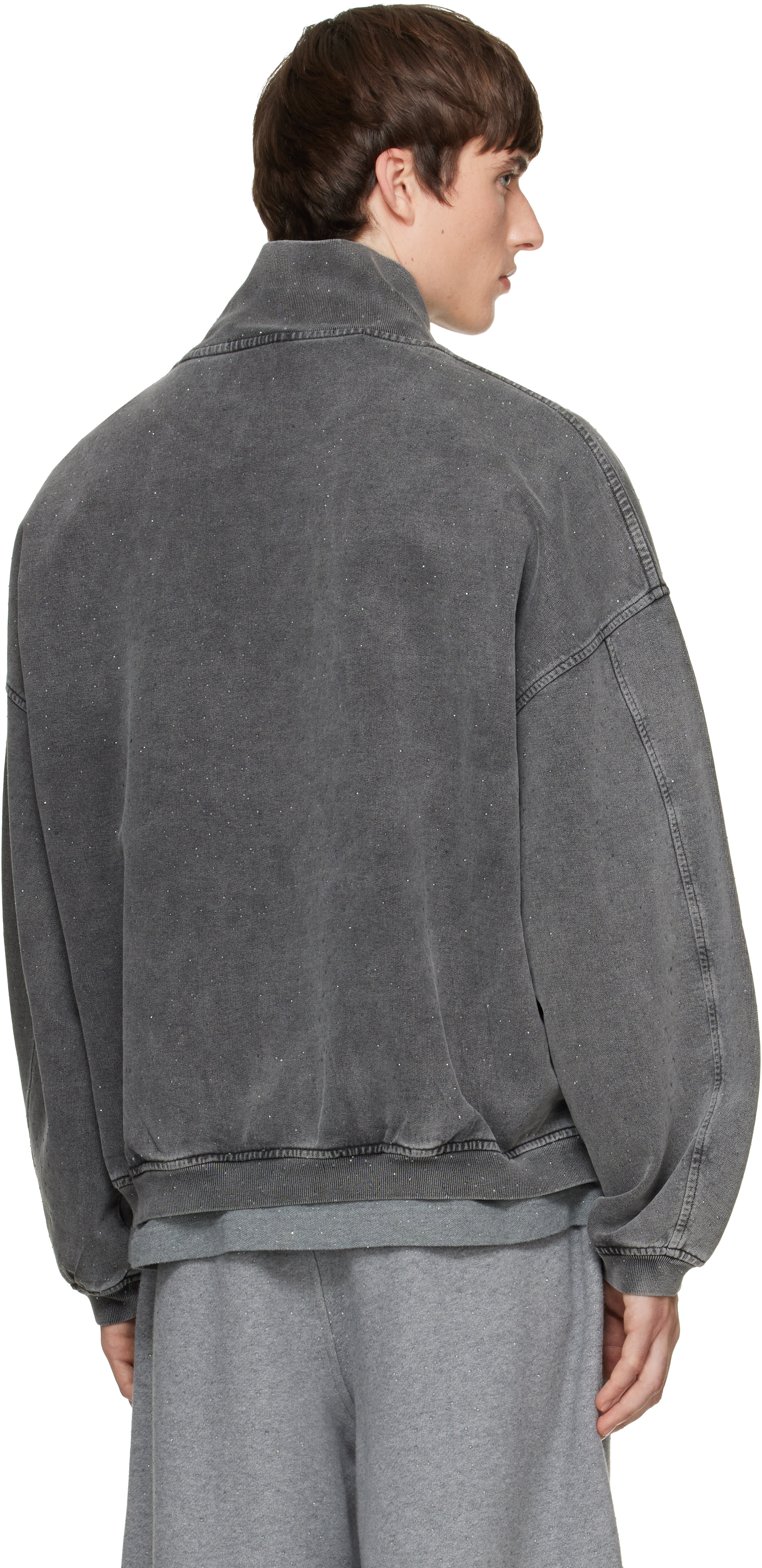 Alexander Wang - Gray Crystal Hotfix Oversized Turtleneck