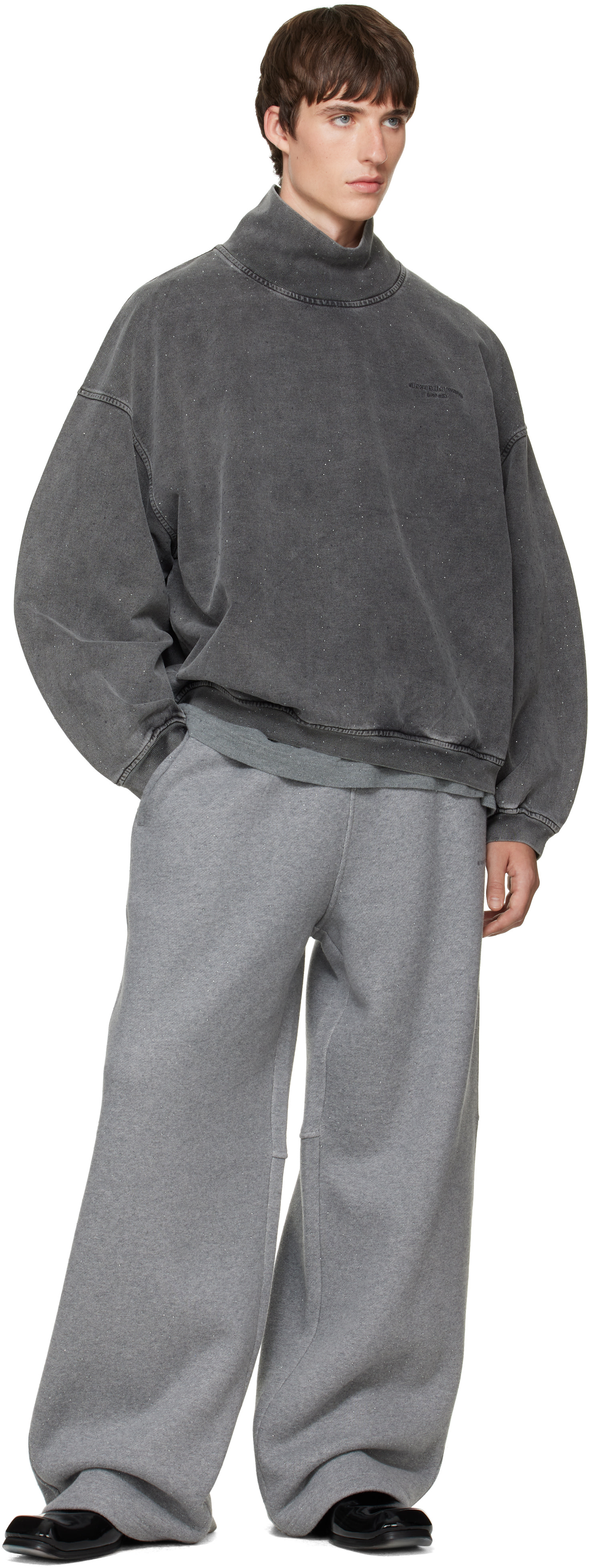 Alexander Wang - Gray Crystal Hotfix Oversized Turtleneck
