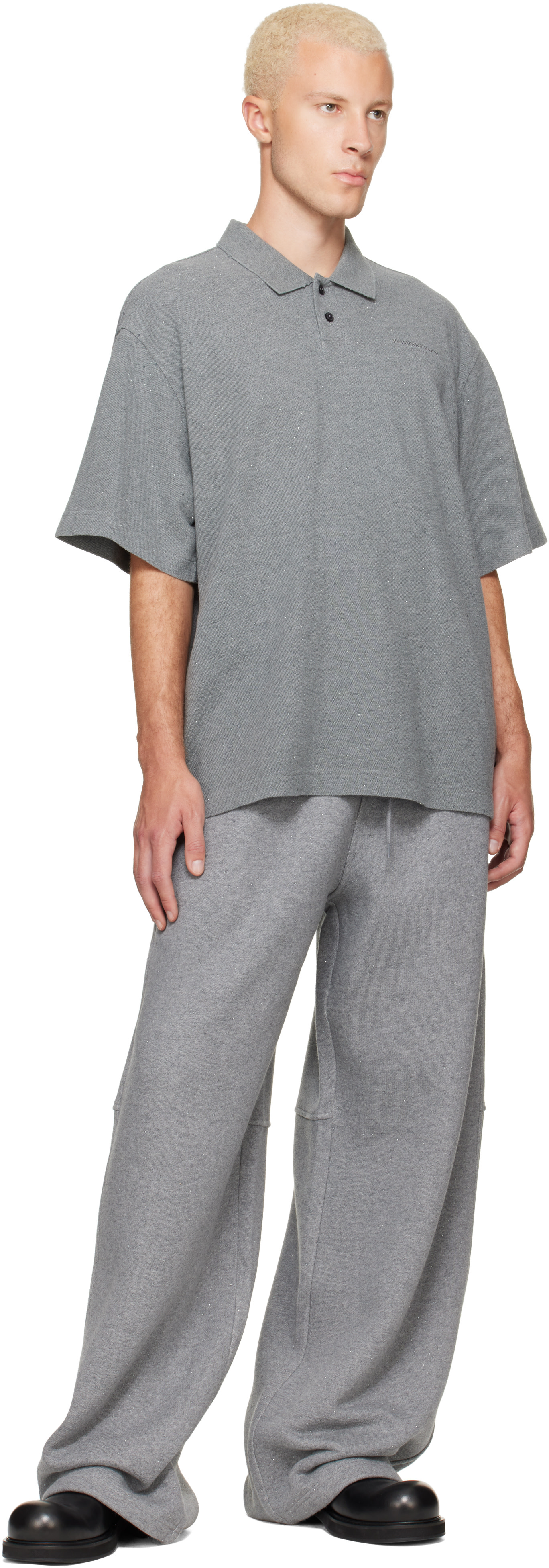 STONE  ポロシャツ グレー　単丈　swag drip Alexander Wang: グレー ラインストーン 半袖ポロシャツ | SSENSE 日本