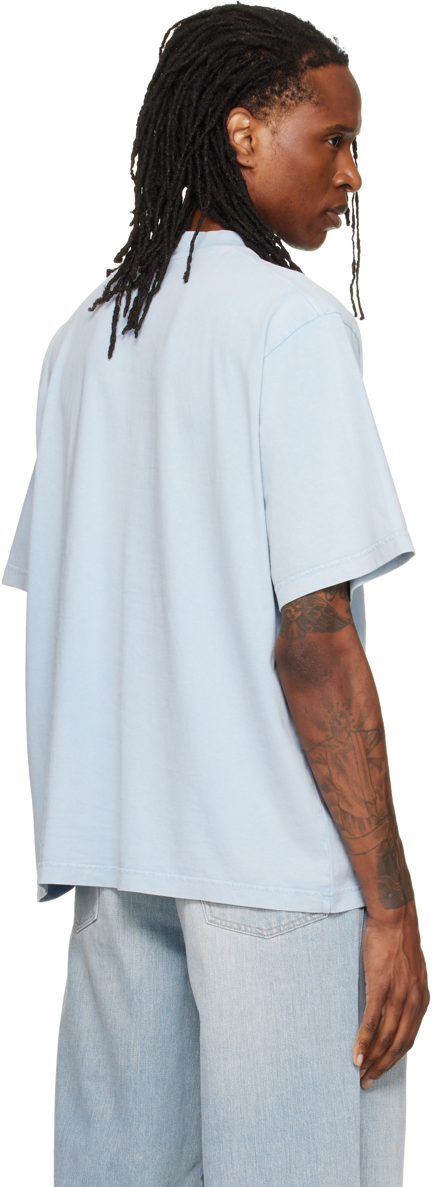 Alexander Wang: Blue Mirrored Logo Short Sleeve T-shirt | SSENSE