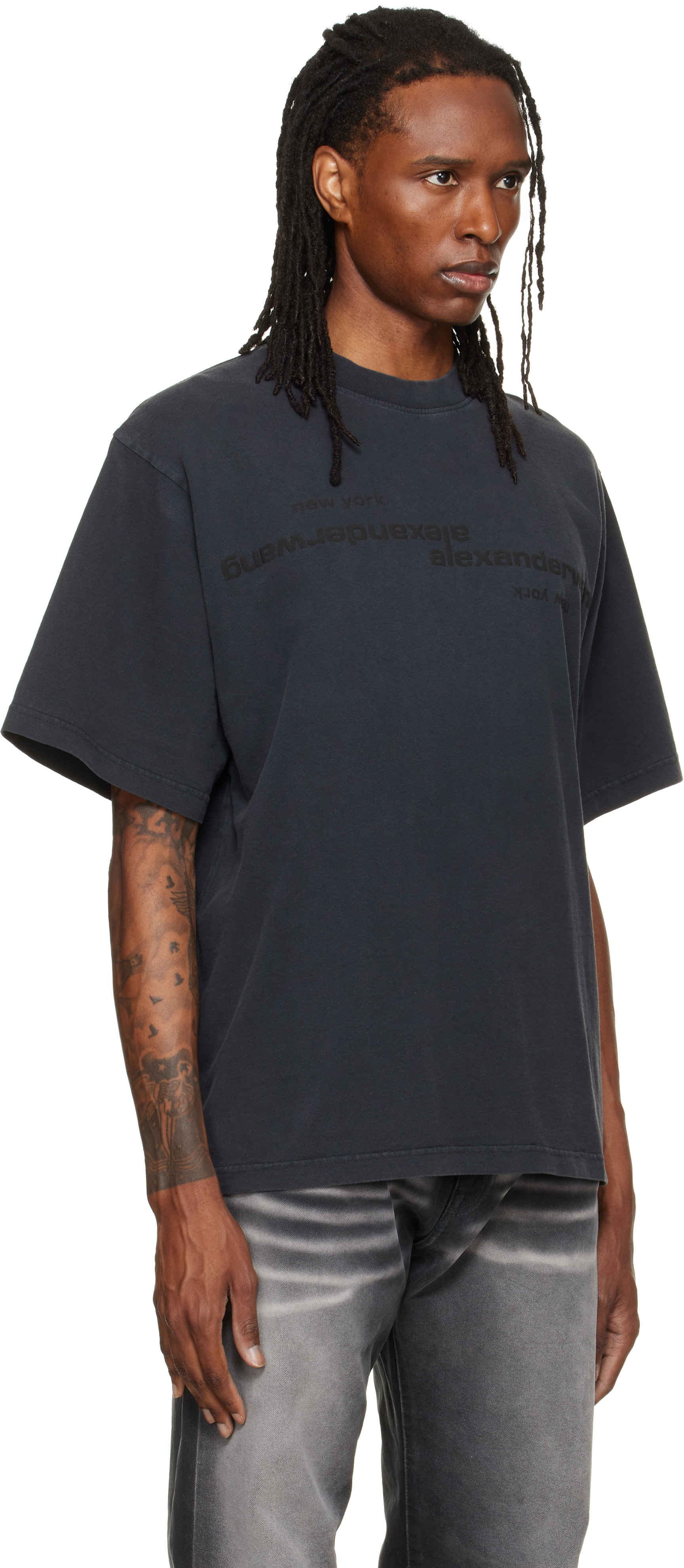 Alexander Wang: Black Mirrored Logo Short Sleeve T-shirt | SSENSE