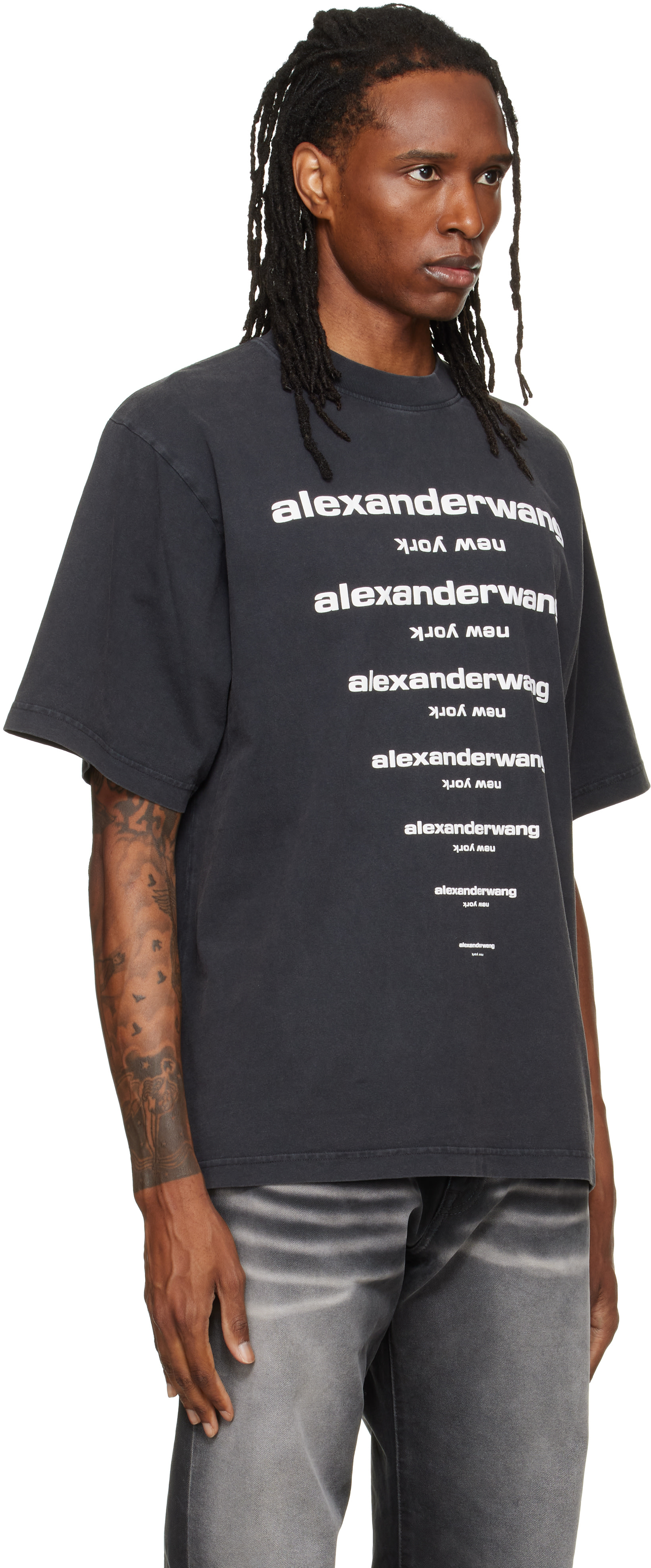 Alexander Wang: Black Gradient Logo Short Sleeve T-shirt | SSENSE