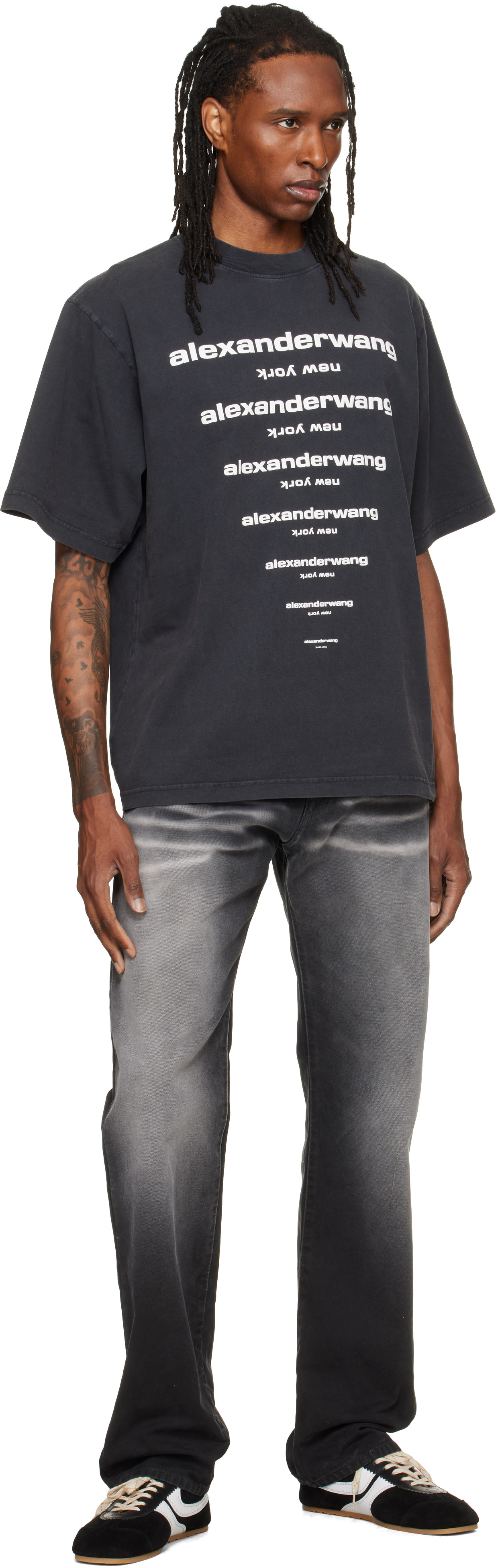 alexanderwang.t ブラック 半袖Tシャツ Alexander Wang: ブラック Gradient Logo 半袖Tシャツ | SSENSE 日本