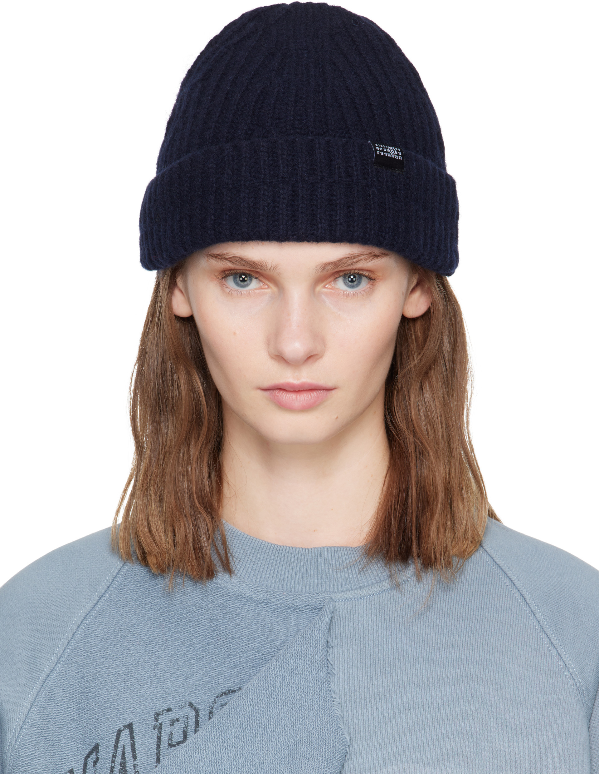 メゾンマルジェラ Maison Margiela ビーニー ネイビー ニット帽 MM6 Maison Margiela: ネイビー ニットビーニー | SSENSE 日本