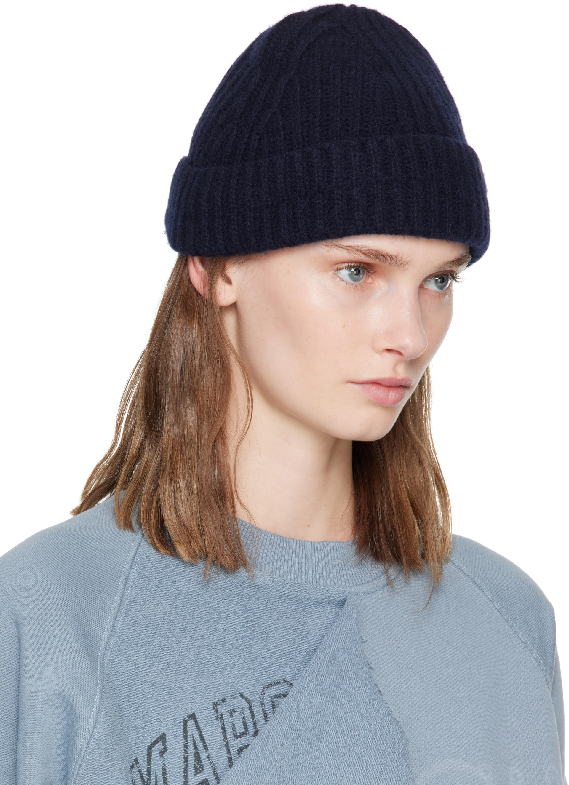 MM6 Maison Margiela ニット帽 青 MM6 Maison Margiela: ネイビー ニットビーニー | SSENSE 日本
