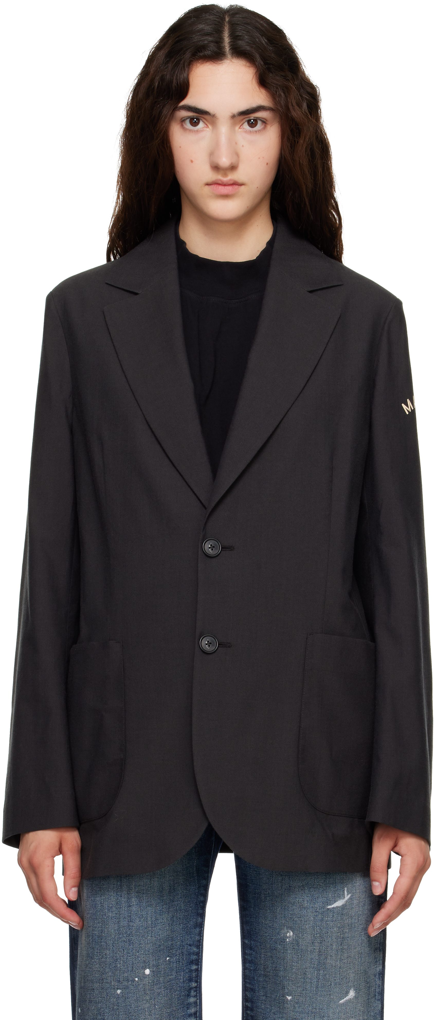 MM6 Maison Margiela: ブラック ウールブレンド テーラードジャケット