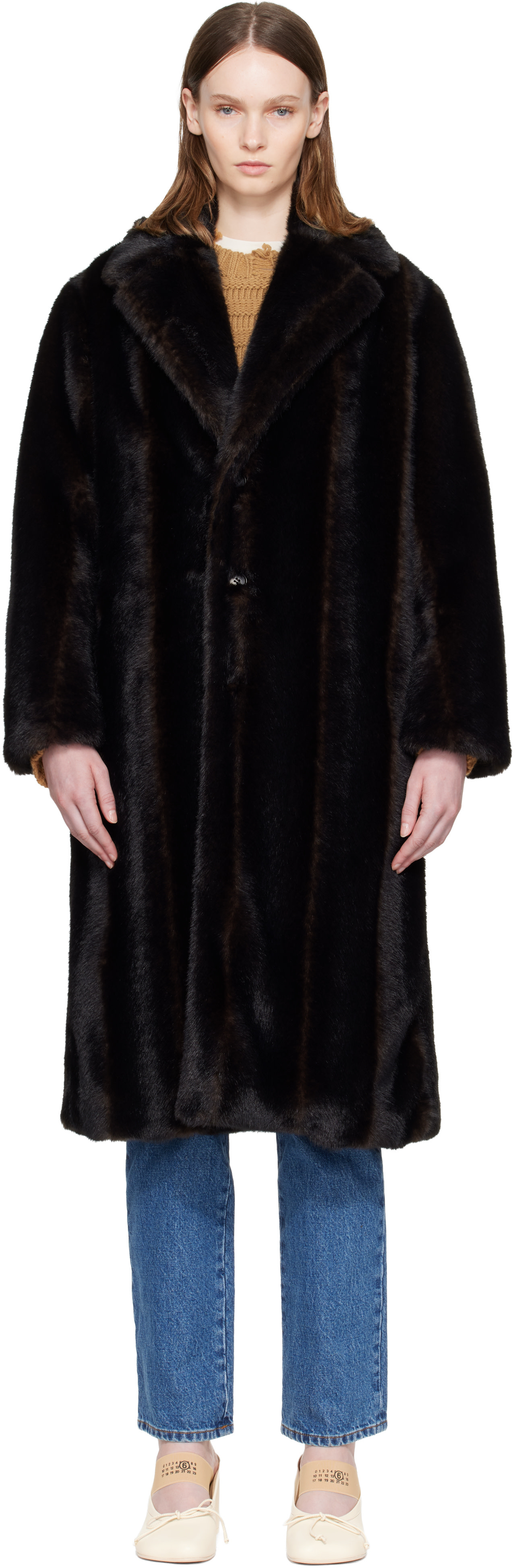 MM6 マルジェラ2021 AW ファーベストコート MM6 Maison Margiela: Brown Faux-Fur Coat | SSENSE